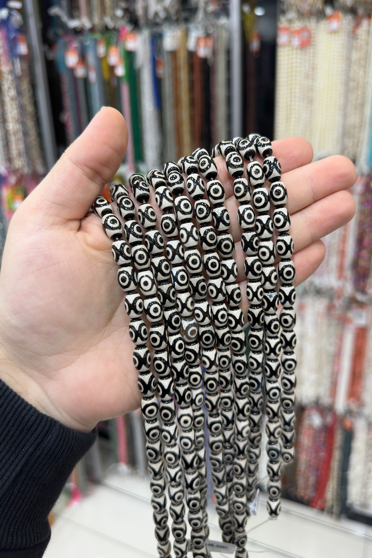 Tibet Akik Taşı Arpa Kesim 8x12mm Açık Siyah Beyaz Doğal Taş Dizi