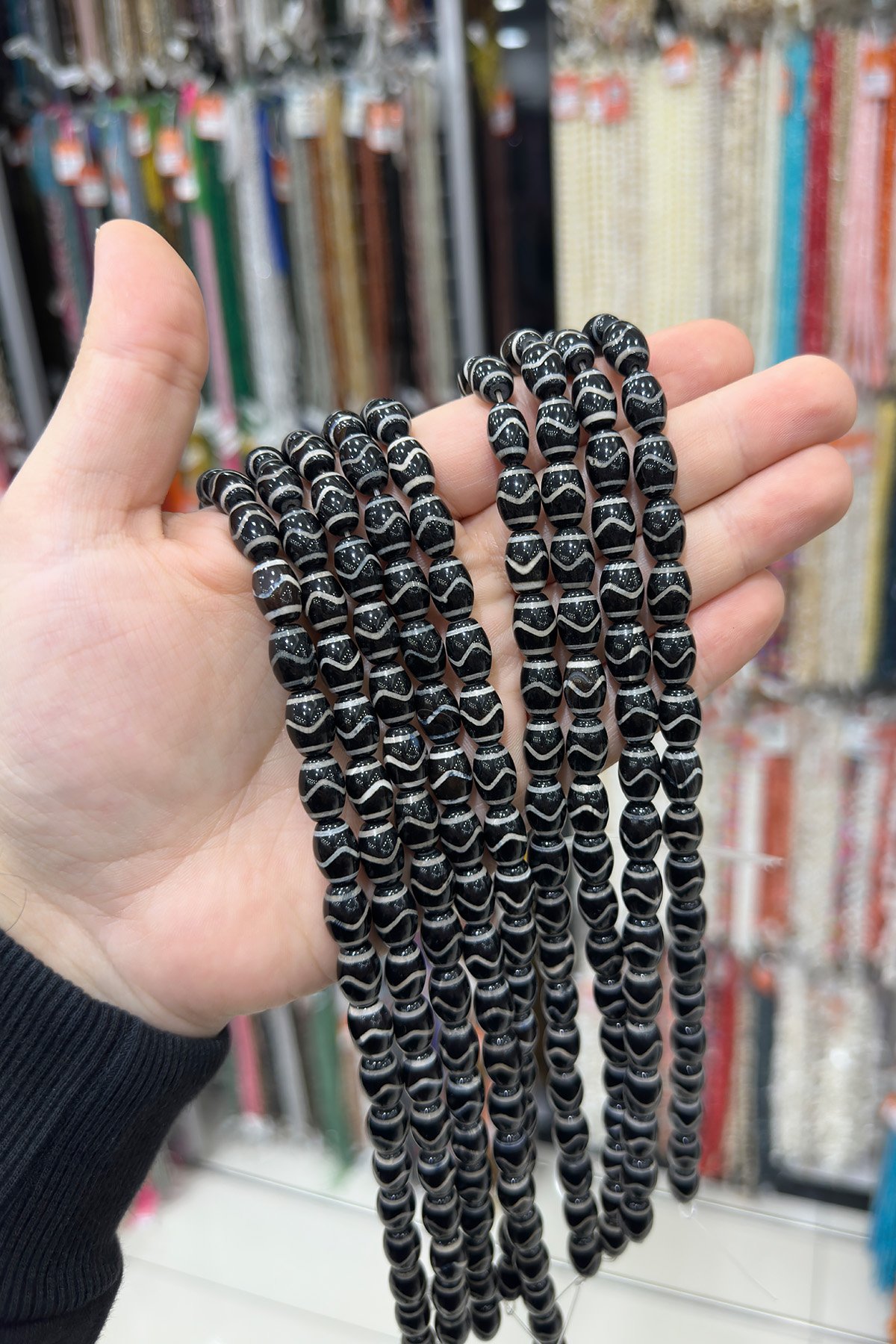 Tibet Akik Taşı Arpa Kesim 8x12mm Siyah Beyaz Doğal Taş Dizi