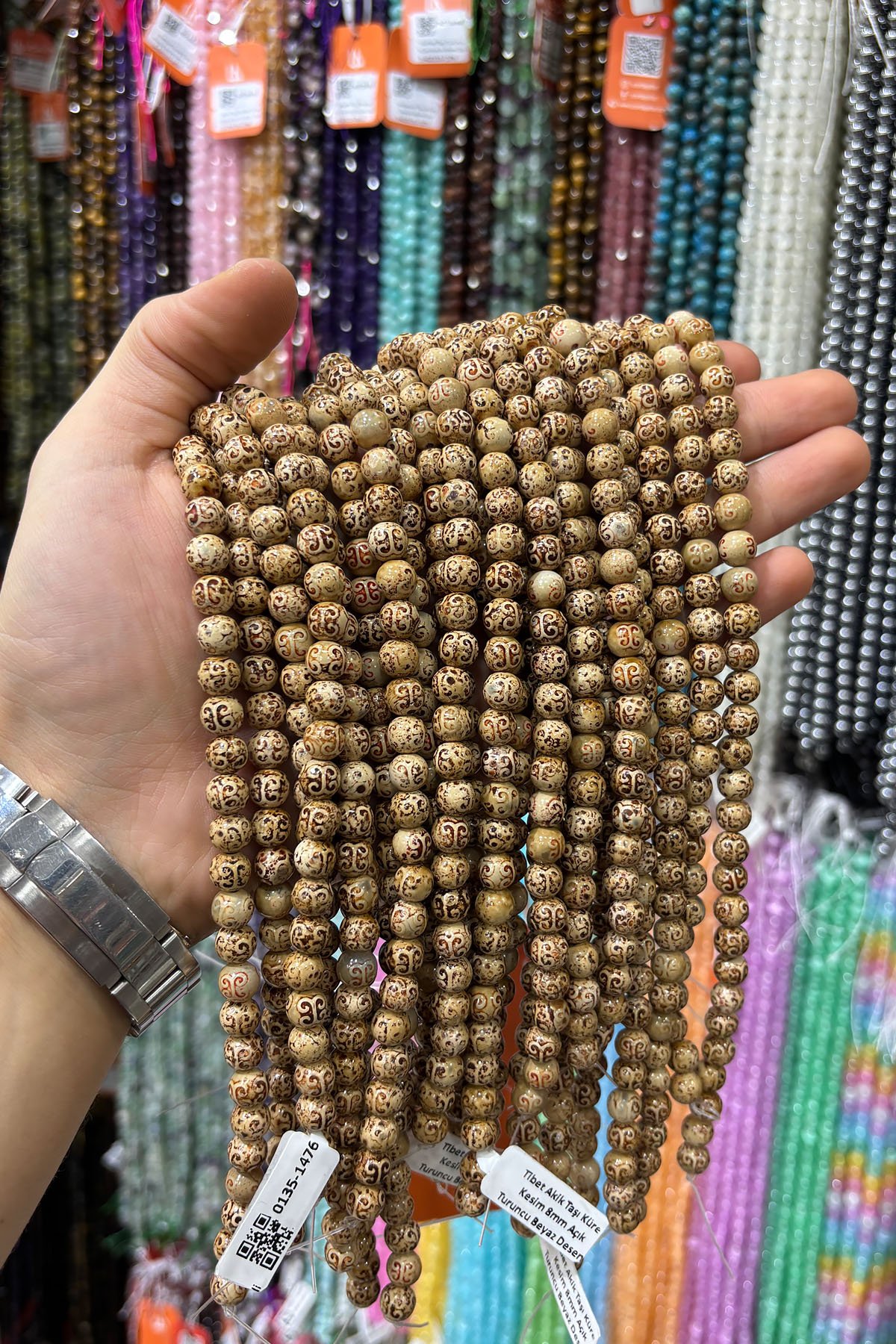 Tibet Akik Taşı Küre Kesim 8mm Açık Gri Doğal Taş Dizi