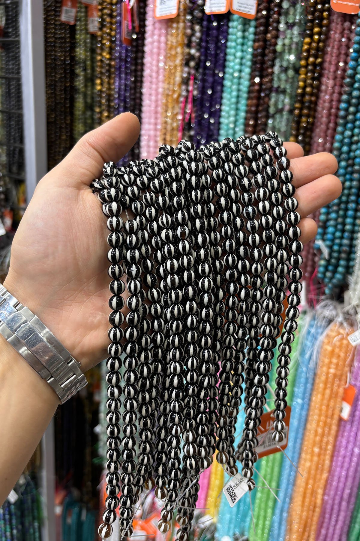 Tibet Akik Taşı Küre Kesim 8mm Siyah Beyaz Doğal Taş Dizi