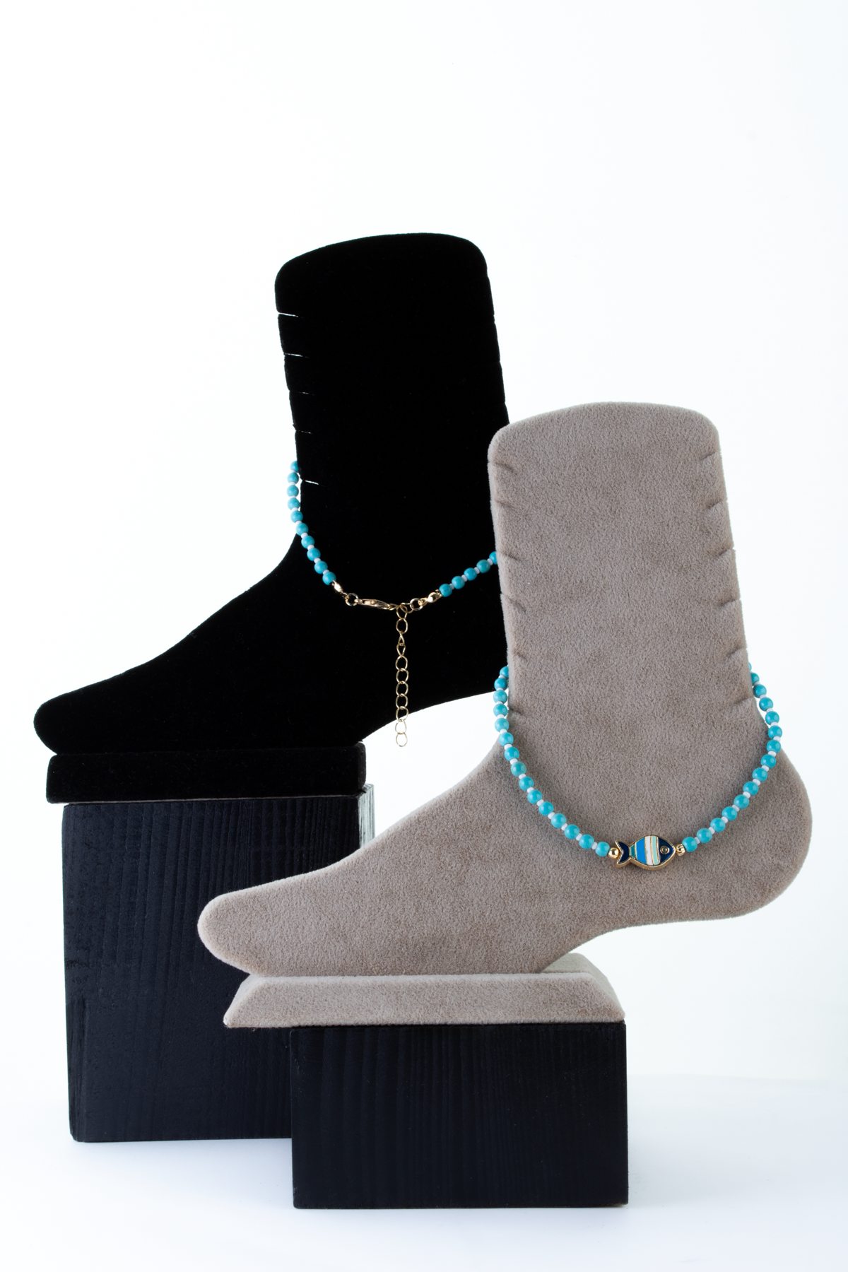 Turkuaz Doğal Taş Balık Motifli Zincir Kapamalı Halhal