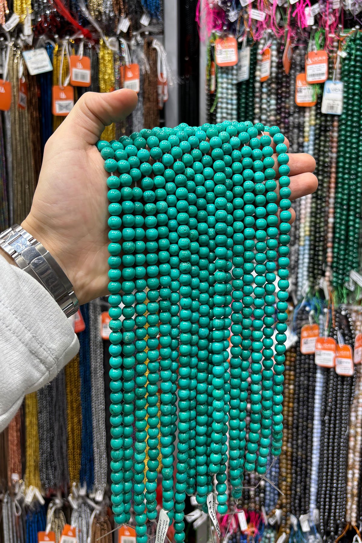 Turkuaz Doğal Taş Parlak Yeşil Küre Kesim 8mm Dizi [Ab]