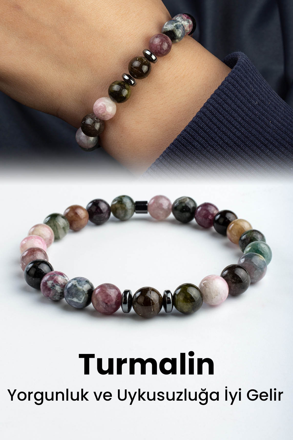 Turmalin Doğal Taş Küre Kesim 8mm Bileklik