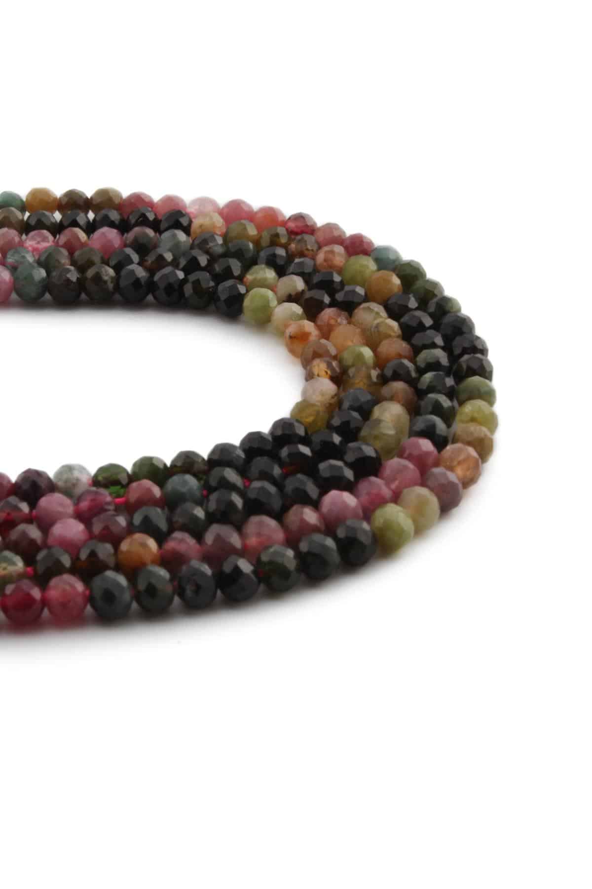 Turmalin Doğal Taş Parlak Karışık Küre Kristal Kesim 4mm Dizi