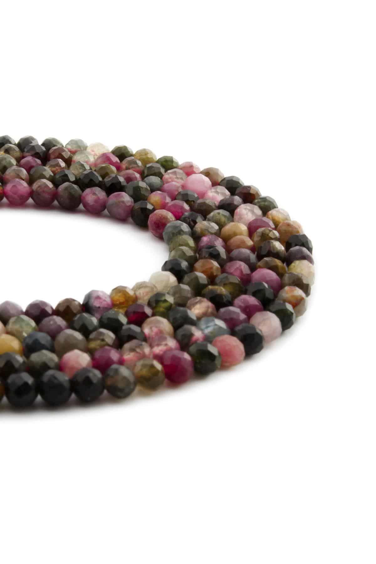 Turmalin Doğal Taş Parlak Karışık Küre Kristal Kesim 4mm Dizi [AA]