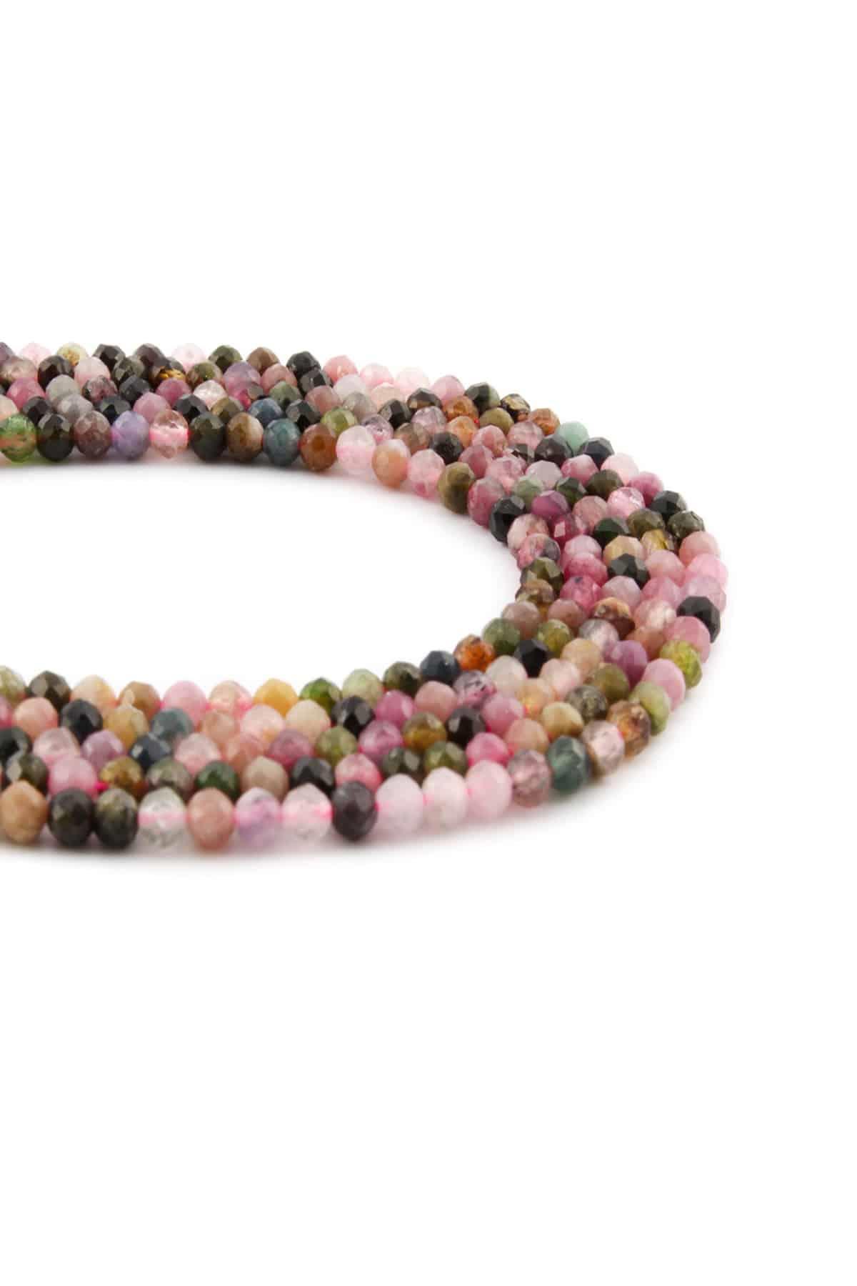 Turmalin Doğal Taş Parlak Karışık Küre Kristal Kesim 3mm Dizi [AA]