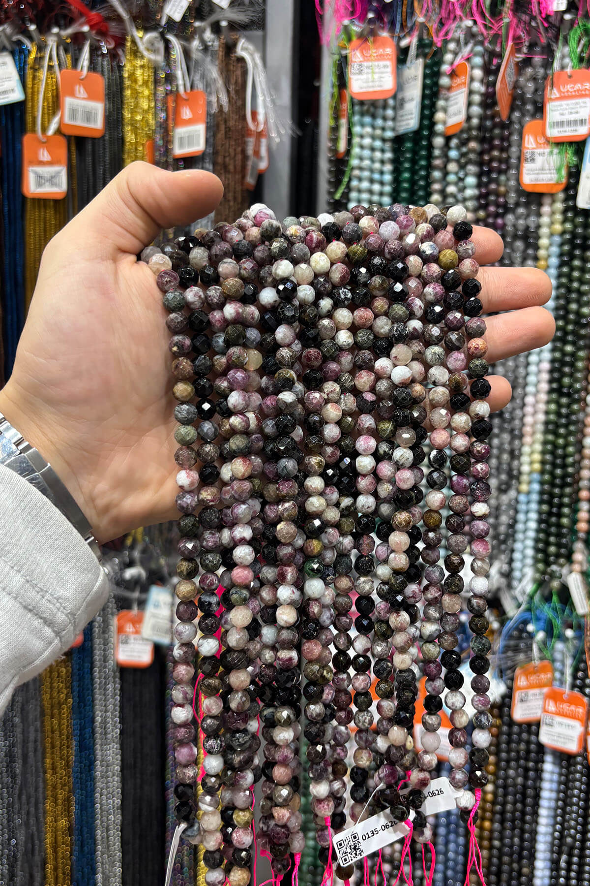 Turmalin Taşı Parlak Karışık Küre Kristal Kesim 8mm Dizi