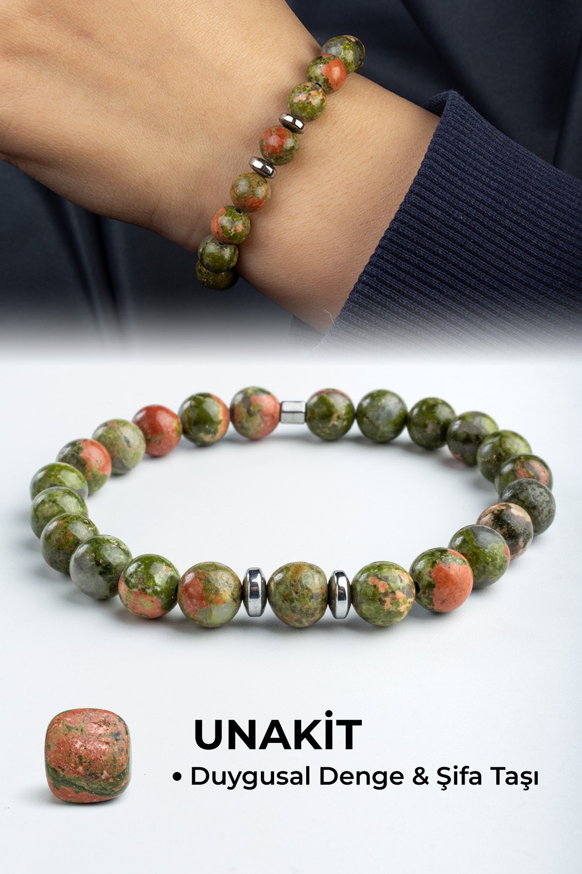 Unakit Doğal Taş Küre Kesim 8mm Bileklik