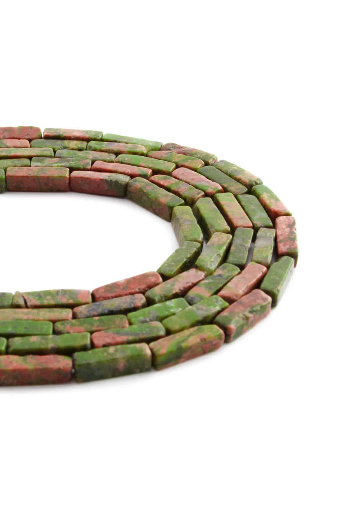 Unakit Doğal Taş Parlak Yeşil Dikdörtgen Kesim 4x13mm Dizi [AA]