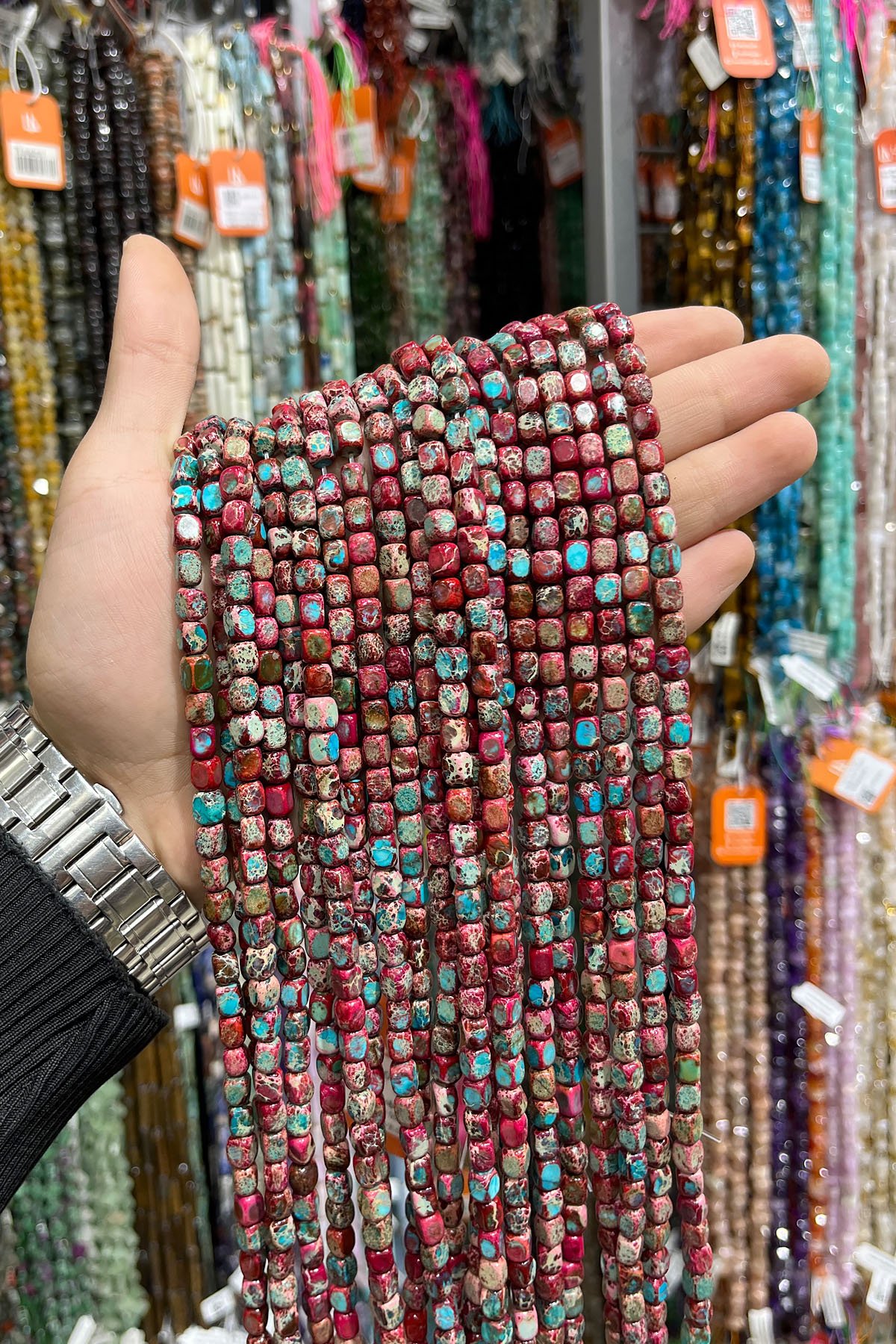 Varisit Doğal Taş Kırmızı Mavi Dikdörtgen Kesim 5x8mm Dizi