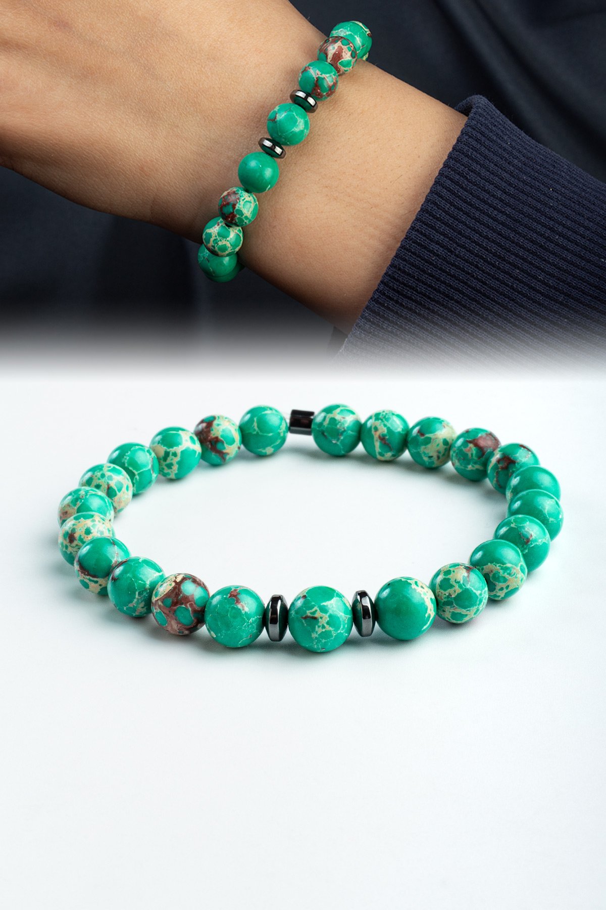 Varisit Doğal Taş Küre Kesim Parlak Su Yeşili 8mm Bileklik