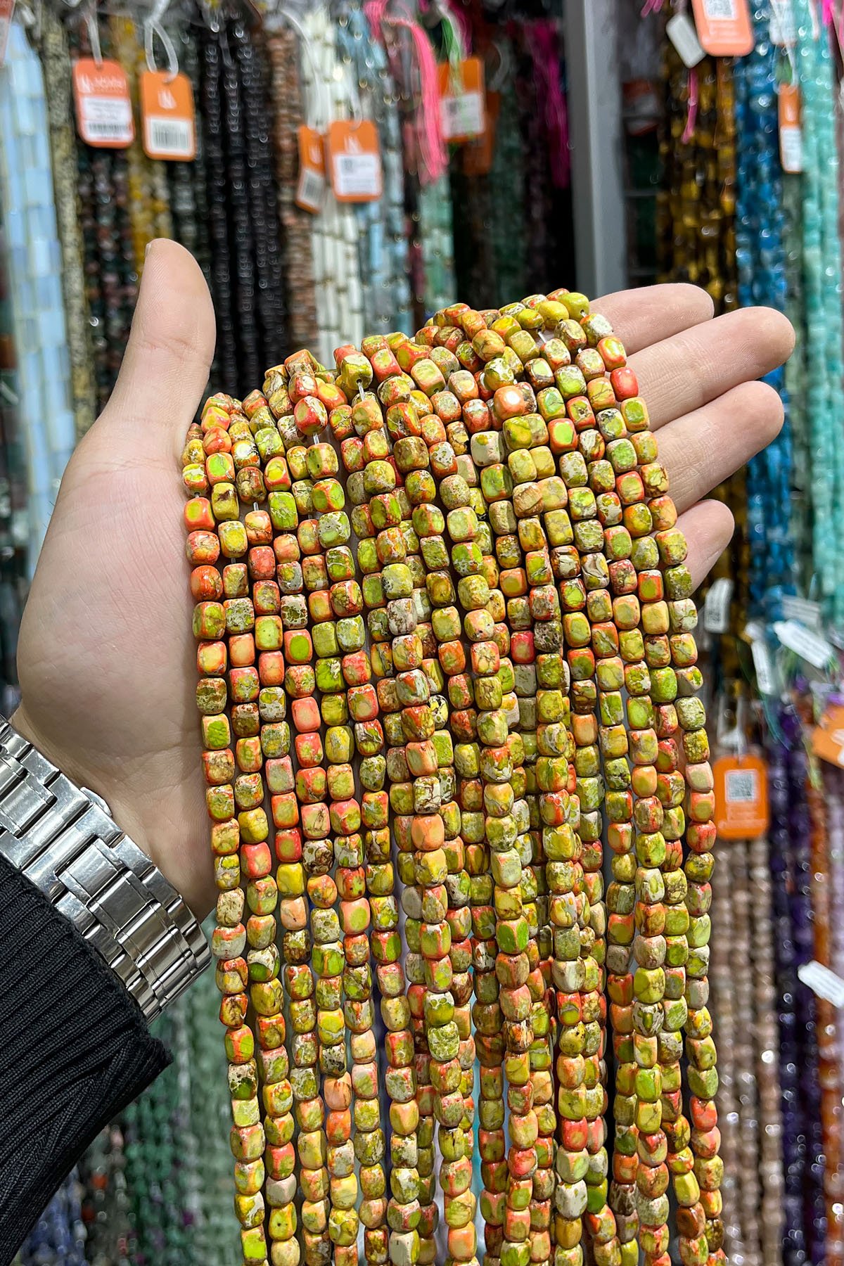 Varisit Doğal Taş Turuncu Yeşil Dikdörtgen Kesim 5x8mm Dizi