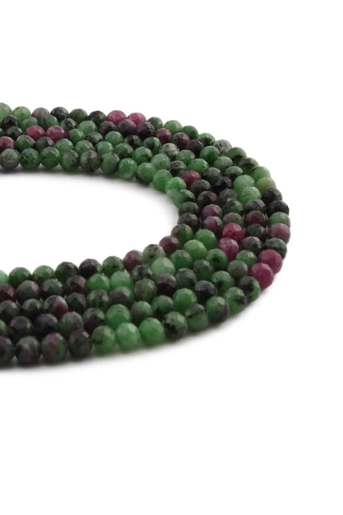 Ruby Zoisit Doğal Taş Parlak Küre Küre Kristal Kesim 4mm Dizi