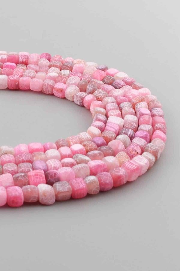 Yengeç Akik Doğal Taş Mat Pembe Küp Kesim 6x6mm Dizi [AA]