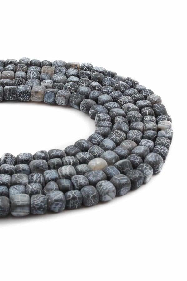 Yengeç Akik Doğal Taş Mat Siyah Küp Kesim 6x6mm Dizi [AA]