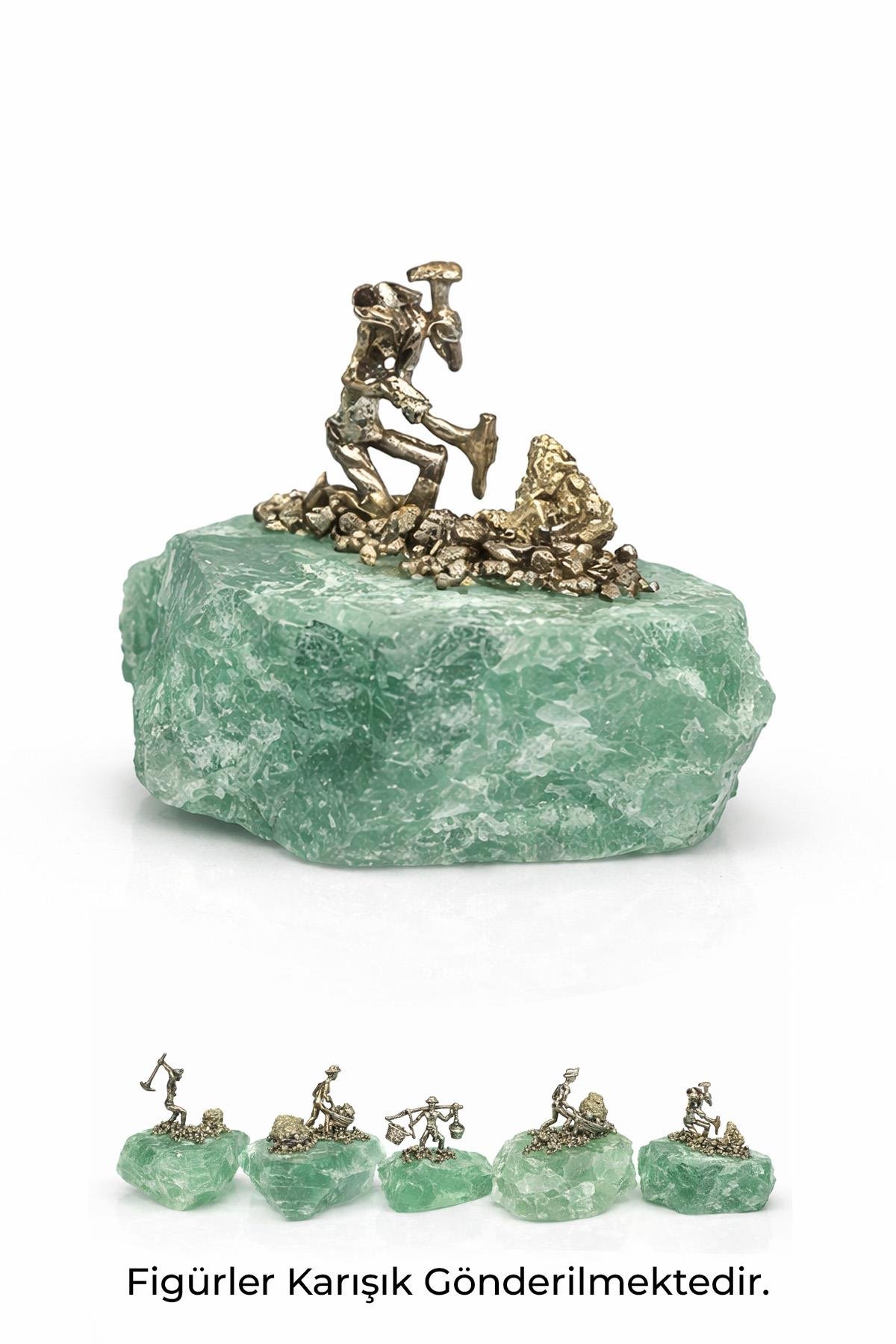 Yeşil Florit Doğal Taş Pirit İşlemeli Ham Kütle