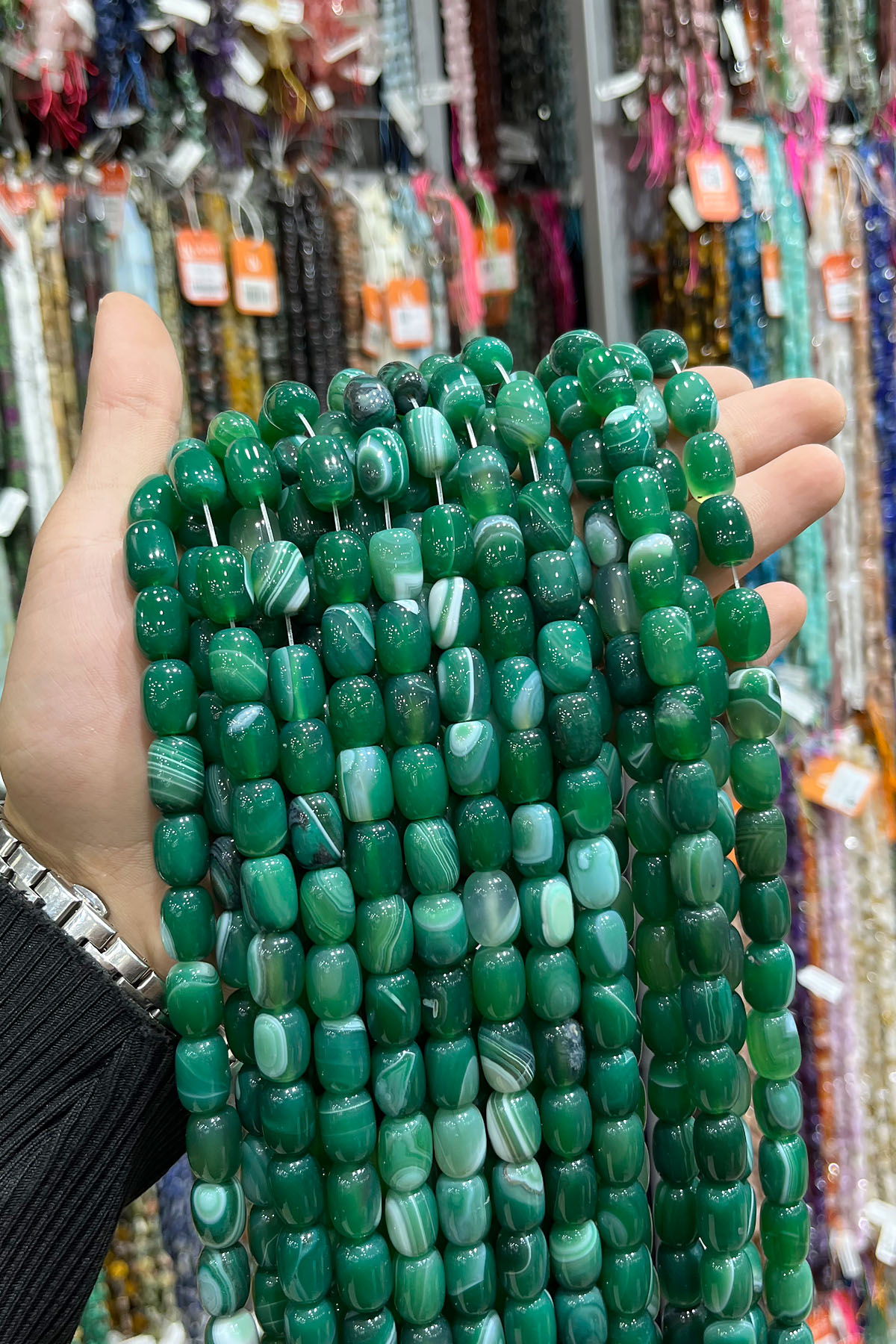 Yeşil Madagaskar Doğal Taş Silindir Kesim 10x14mm Dizi