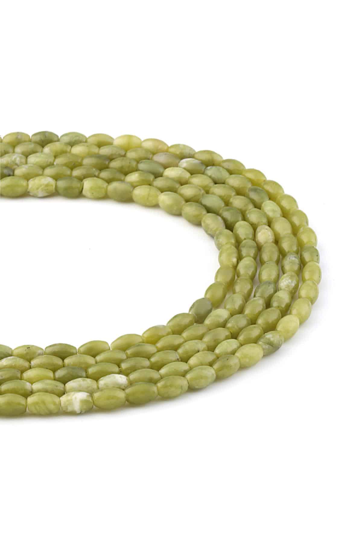Jade Natural Stone Barley Cut 4x6mm String Of Beads
