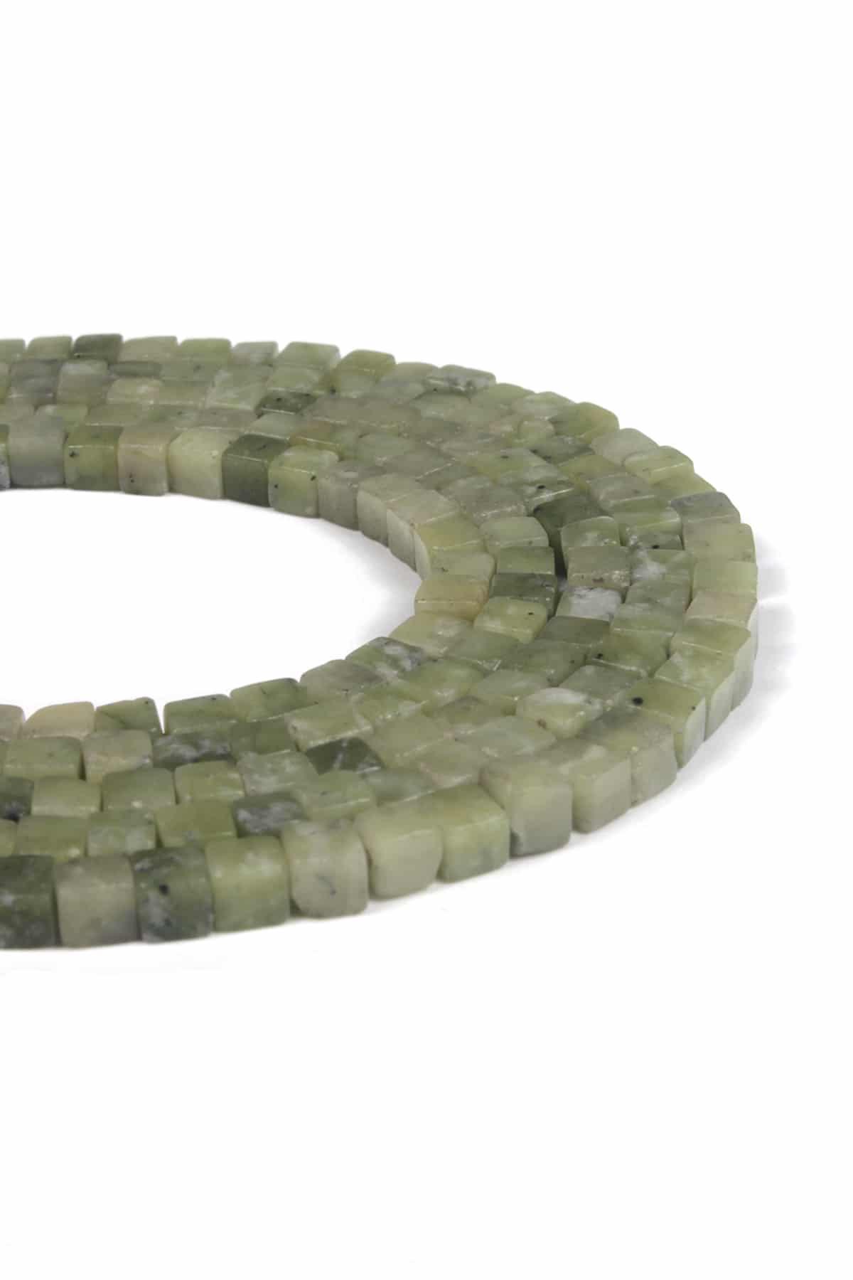 Jade Natural Stone Cube Cut 4x4mm String Of Beads