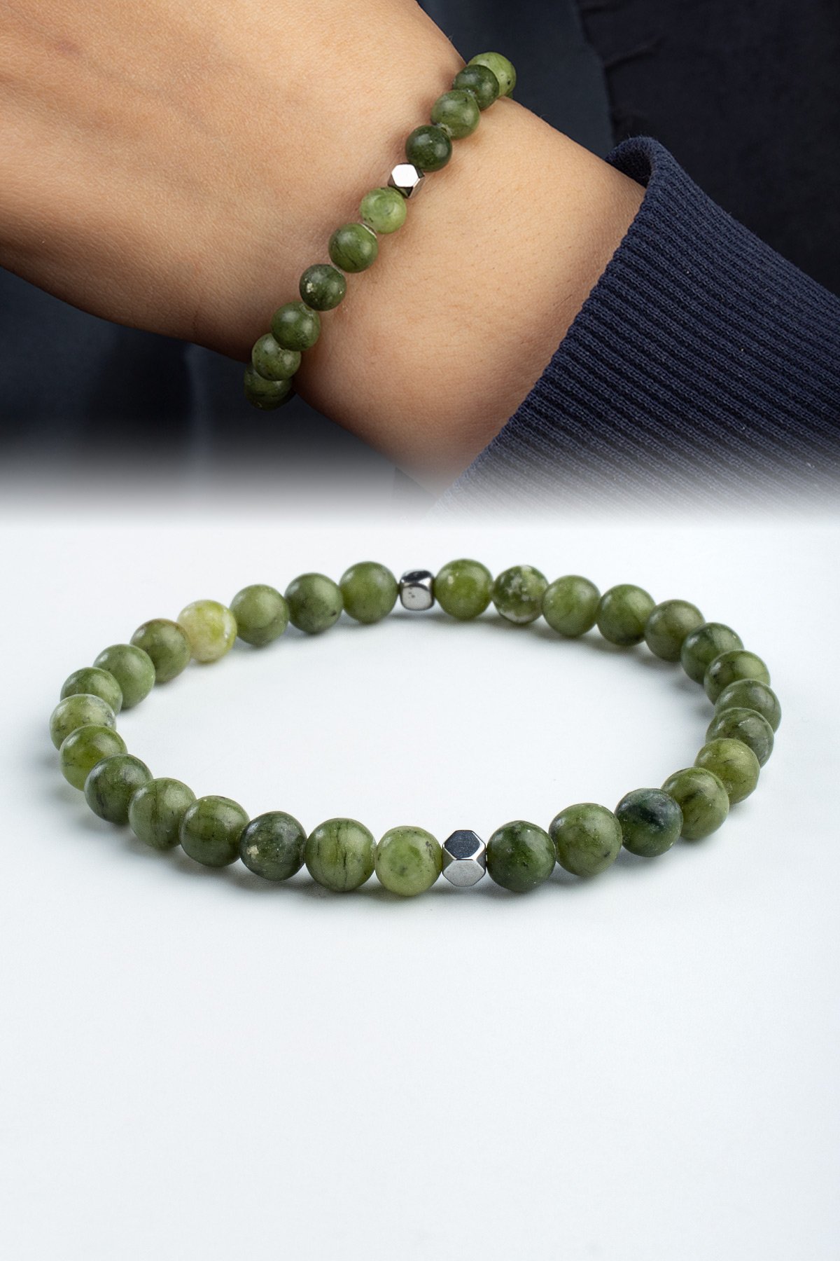 Yeşim Doğal Taş Küre Kesim 6mm Bileklik