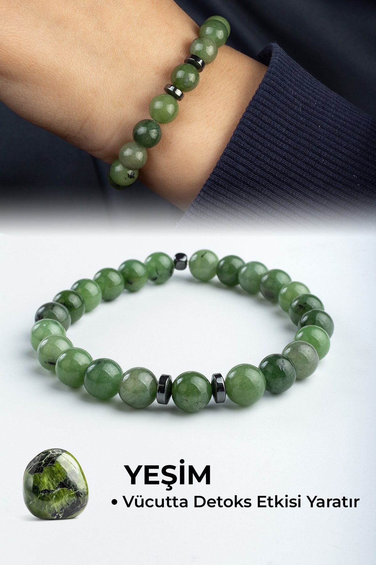 Yeşim Doğal Taş Küre Kesim 8mm Bileklik