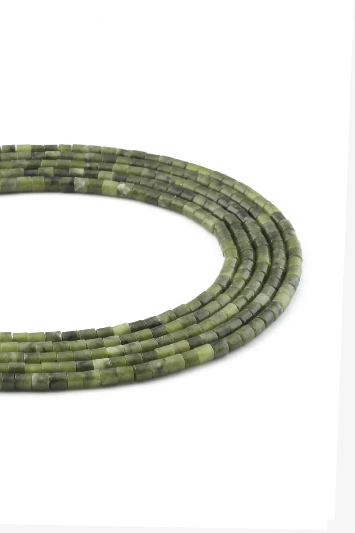 Jade Natural Stone Cylinder Cut 4x4mm String Of Beads