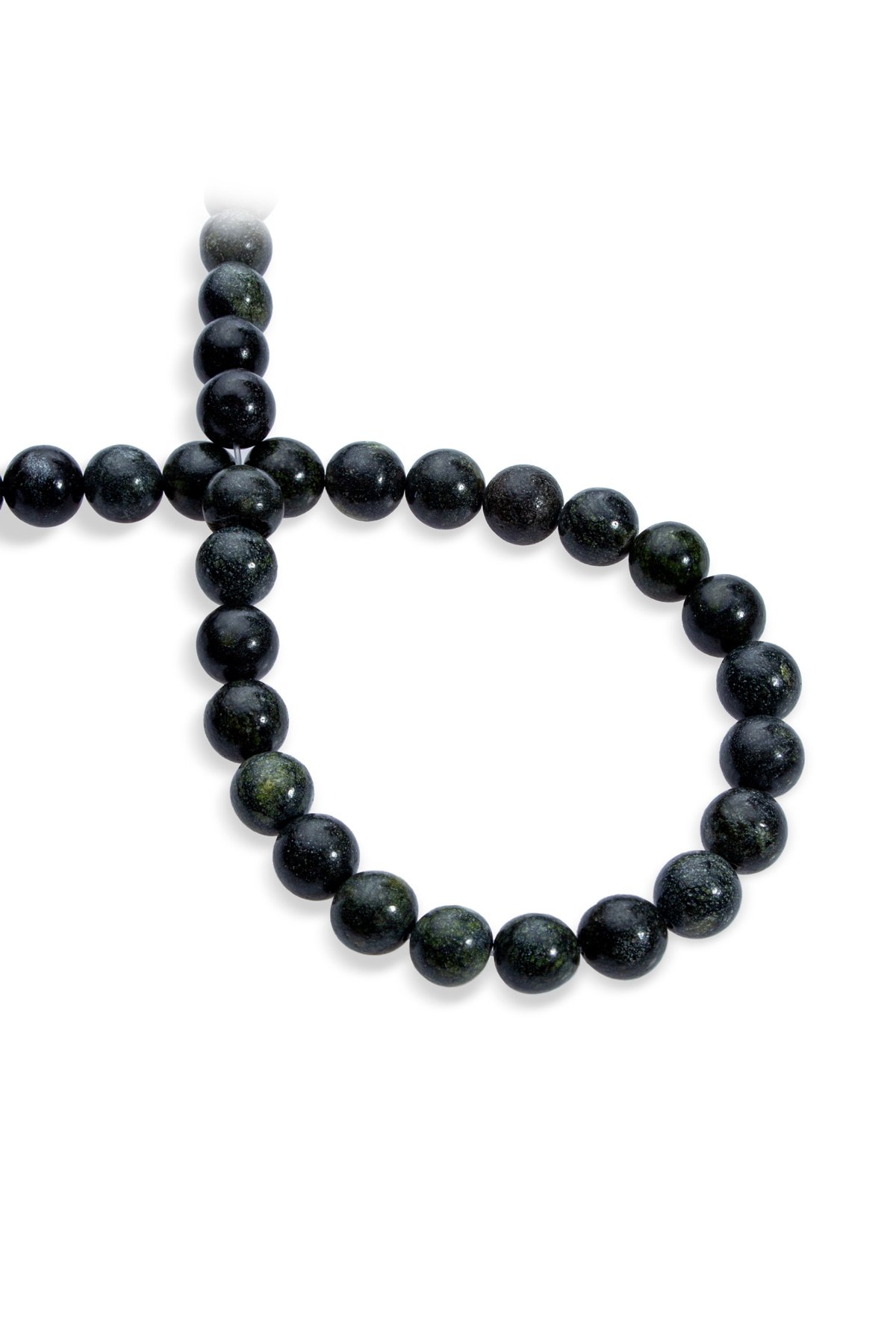 Yılan Taşı Doğal Taş Parlak Koyu Yeşil Küre Kesim 10mm Dizi [Aa]