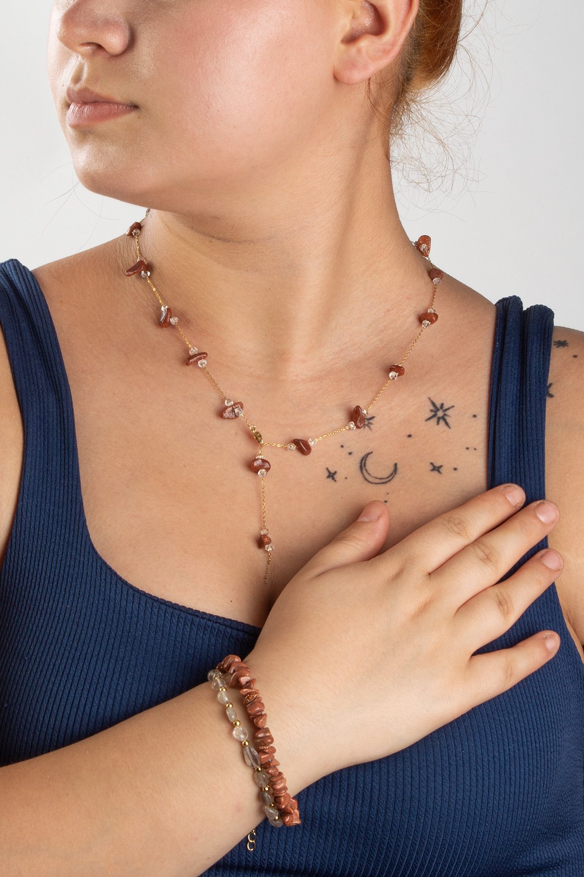 Yıldız Taşı Doğal Taşlı 3 lu Hediye Kadın Takı Seti