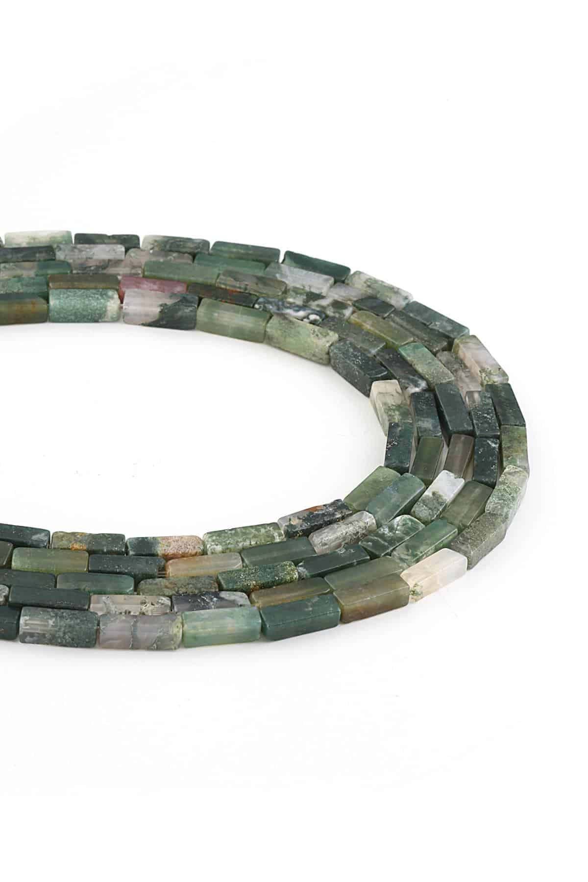 Yosunlu Akik Doğal Taş Parlak Yeşil Dikdörtgen Kesim 4x13mm Dizi [AA]