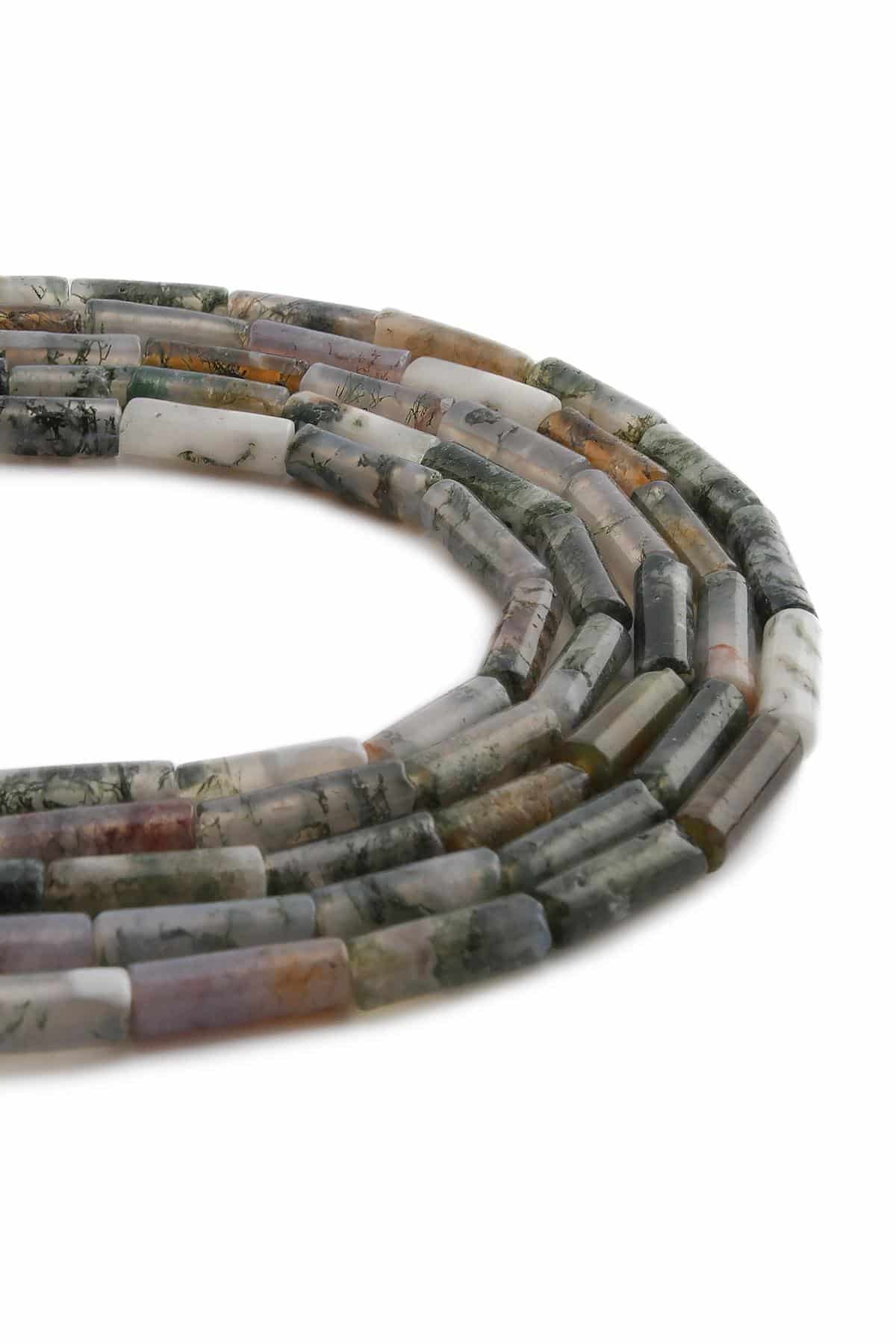 Yosunlu Akik Doğal Taş Parlak Açık Silindir Kesim 4x13mm Dizi