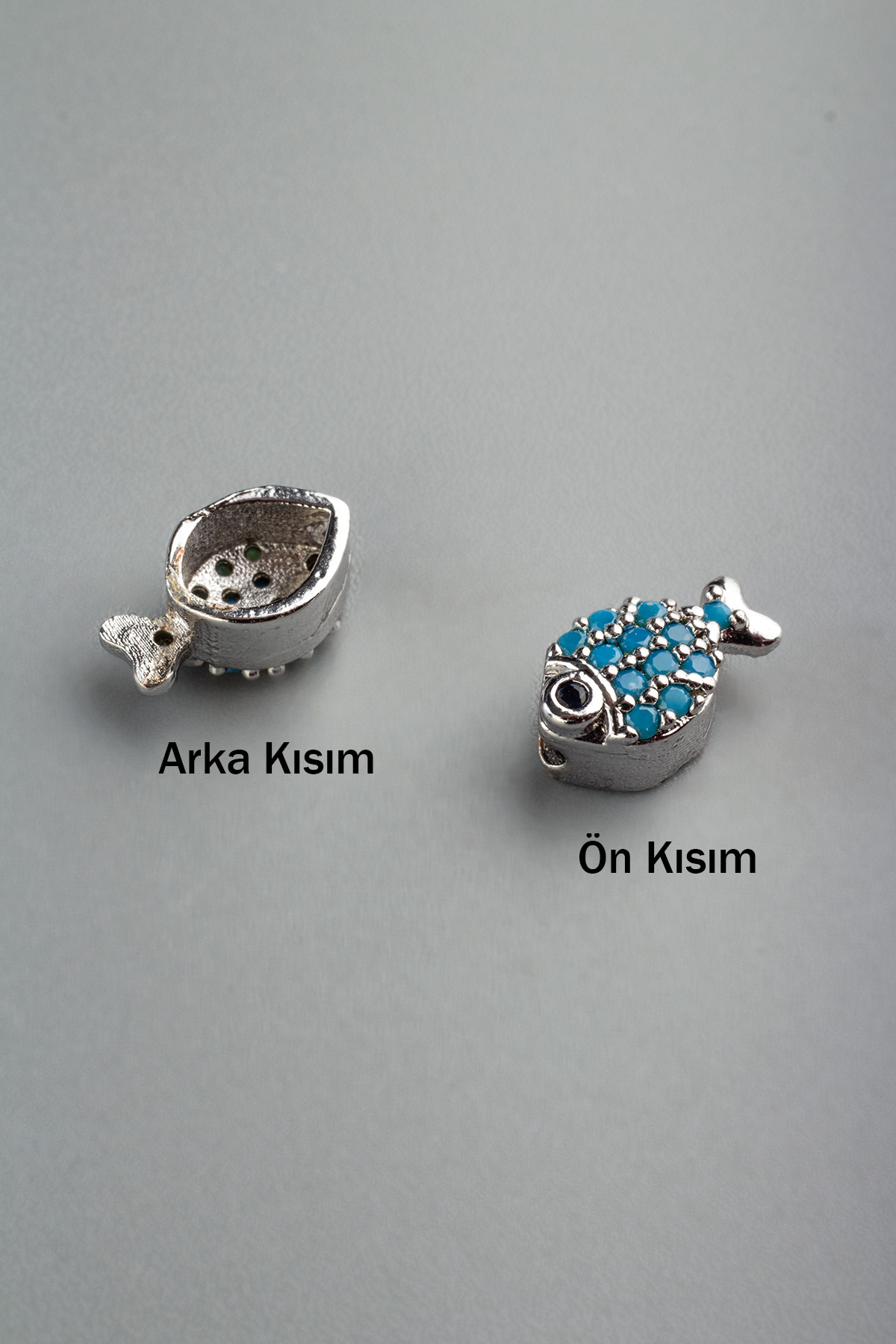 Zirkon Antik Gümüş Balık 7mm Takı Aparatı