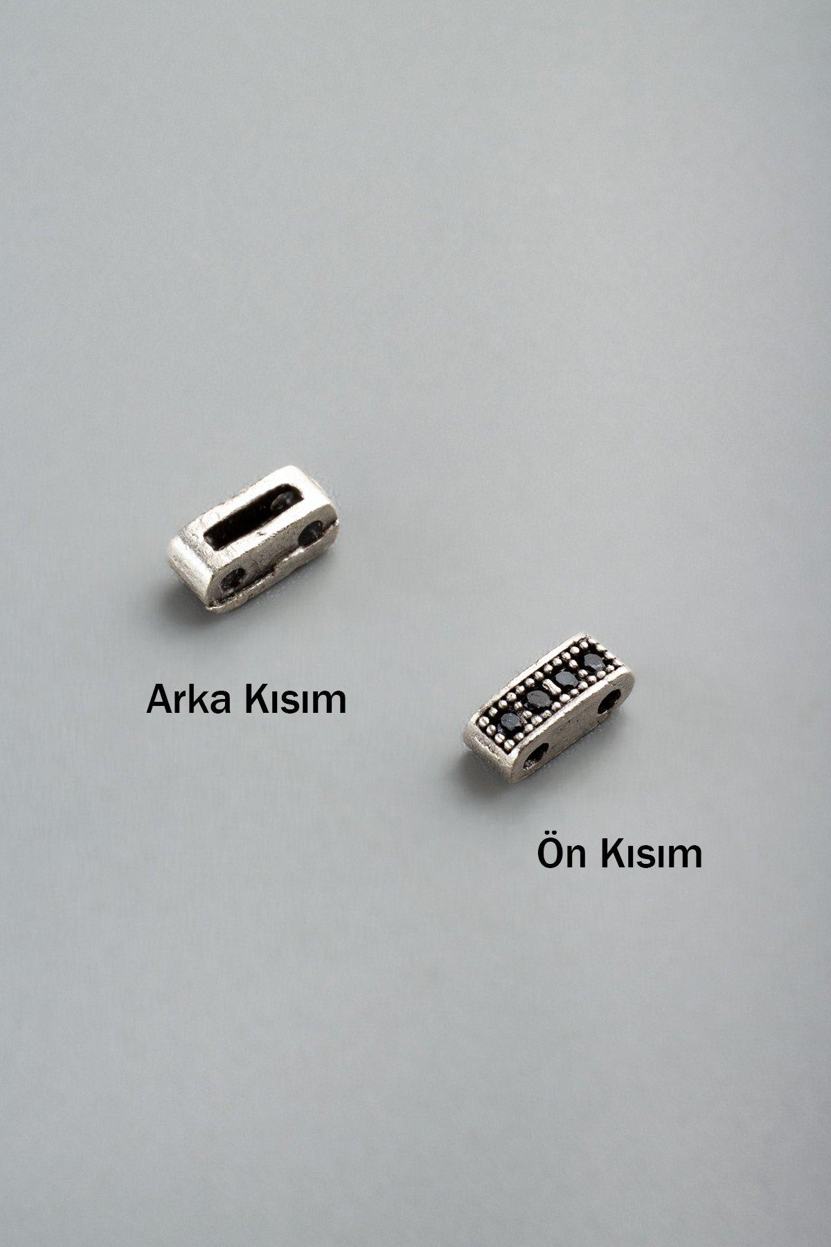 Zirkon Antik Gümüş Dikdörtgen Çift Delik 6x2mm Takı Aparatı
