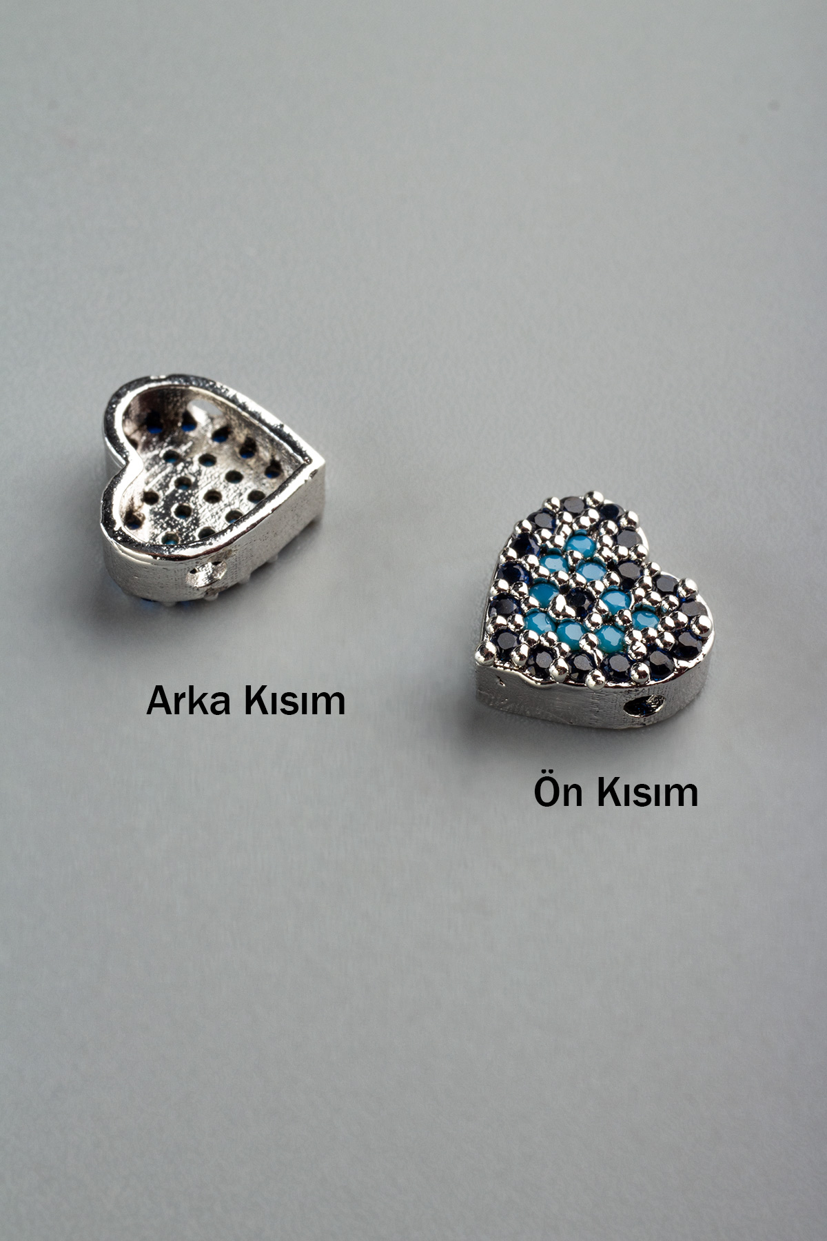 Zirkon Antik Gümüş Kalp 7mm Takı Aparatı