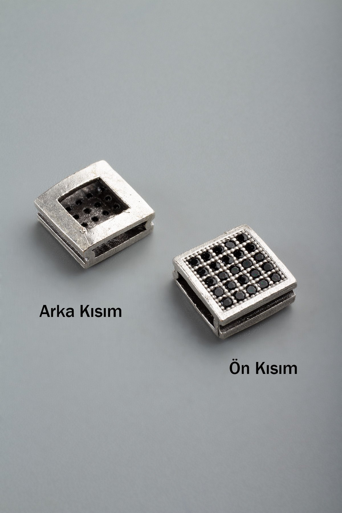 Zirkon Antik Gümüş Kanallı Kare 9x9mm Takı Aparatı