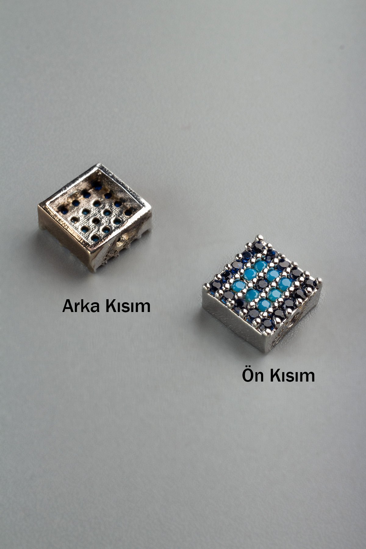 Zirkon Antik Gümüş Kare 7mm Takı Aparatı