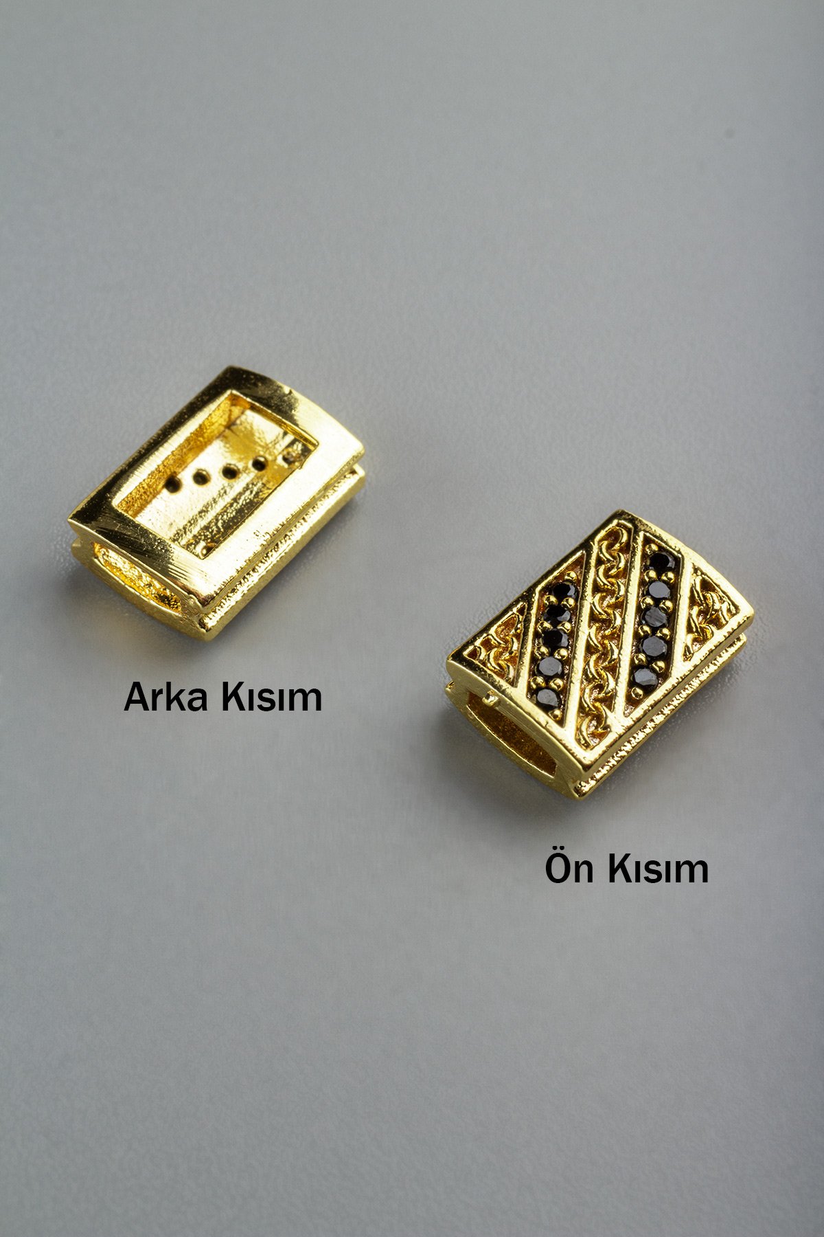 Zirkon Gold Kanallı Dikdörtgen 10x7mm Takı Aparatı