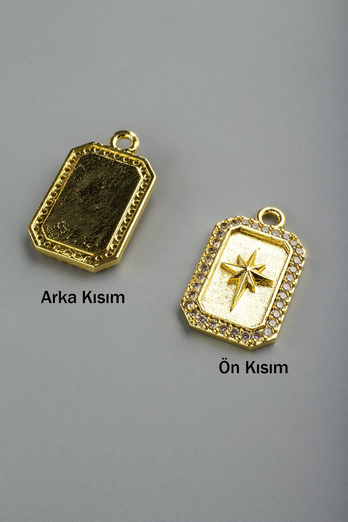 Zirkon Gold Kuzey Yıldızı Dikdörtgen 18x13mm Kolye Ucu