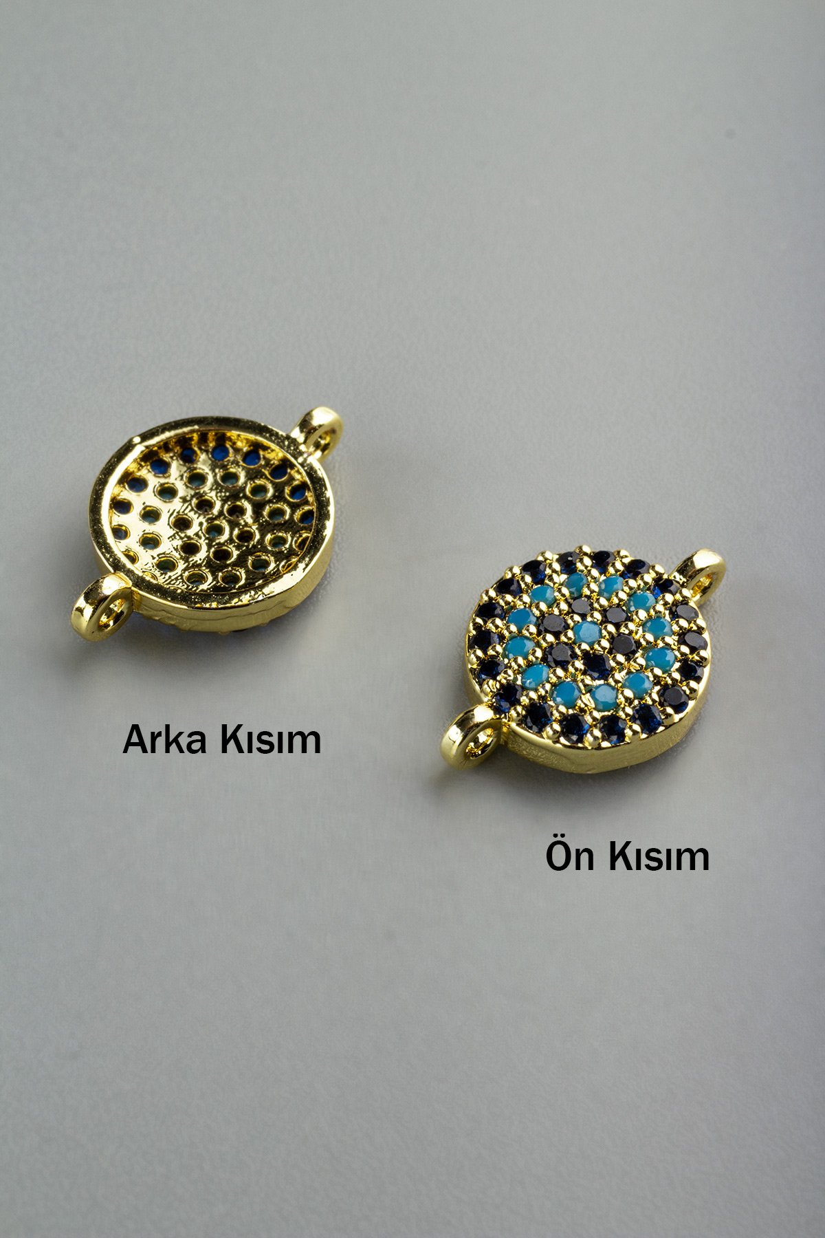 Zirkon Gold Yuvarlak Nazar Turkuaz Laci 10mm Takı Aparatı