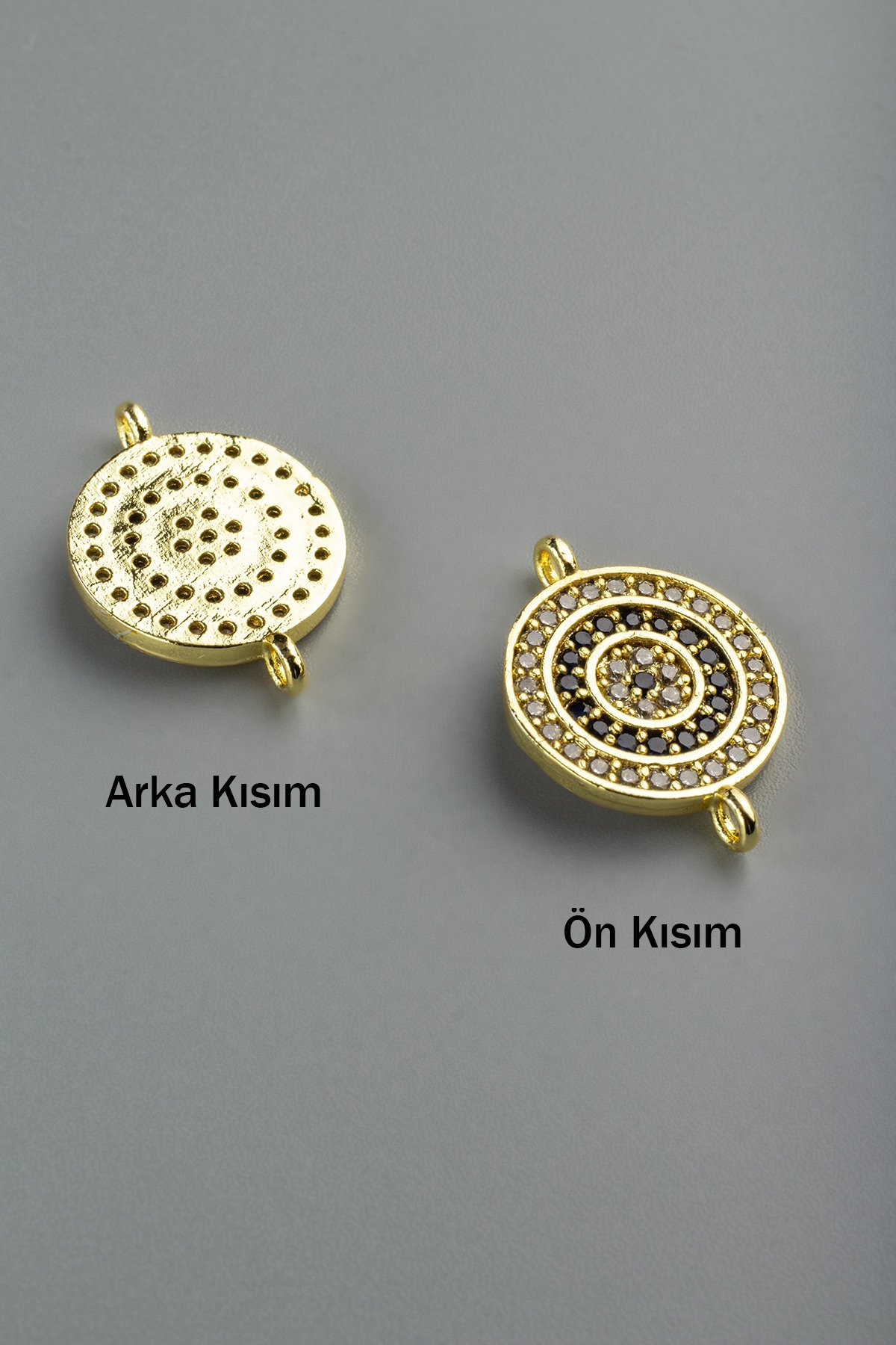 Zirkon Gold Yuvarlak Nazar Turkuaz Laci 19mm Takı Aparatı