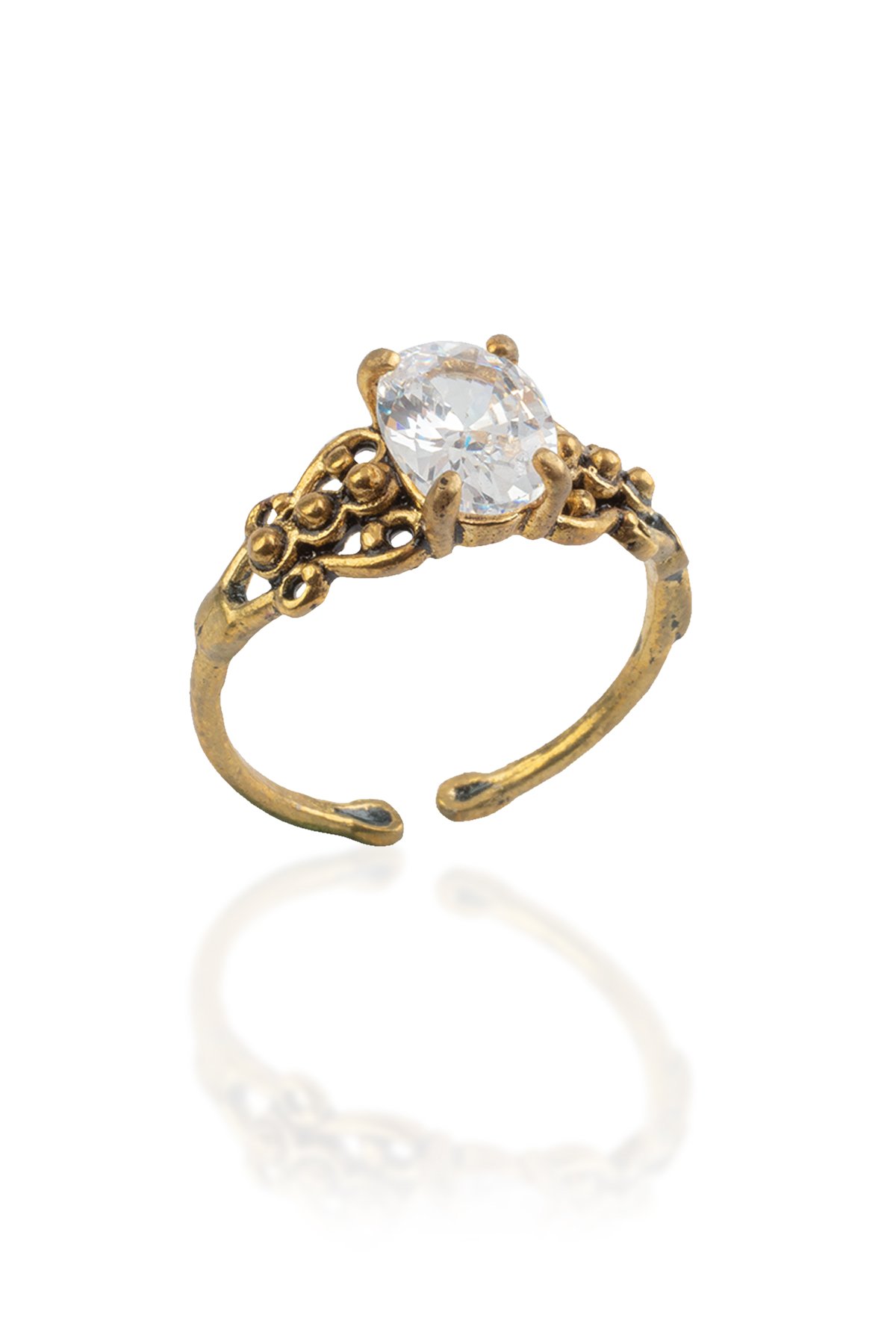 Zirkon Taşı Bronz Oval Kristal Kesim Ayarlanabilir Yüzük