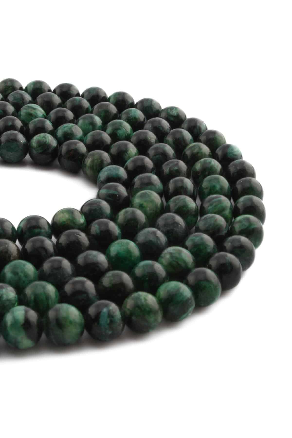 Zümrüt Doğal Taş Parlak Koyu Yeşil Küre Kesim 8mm Dizi