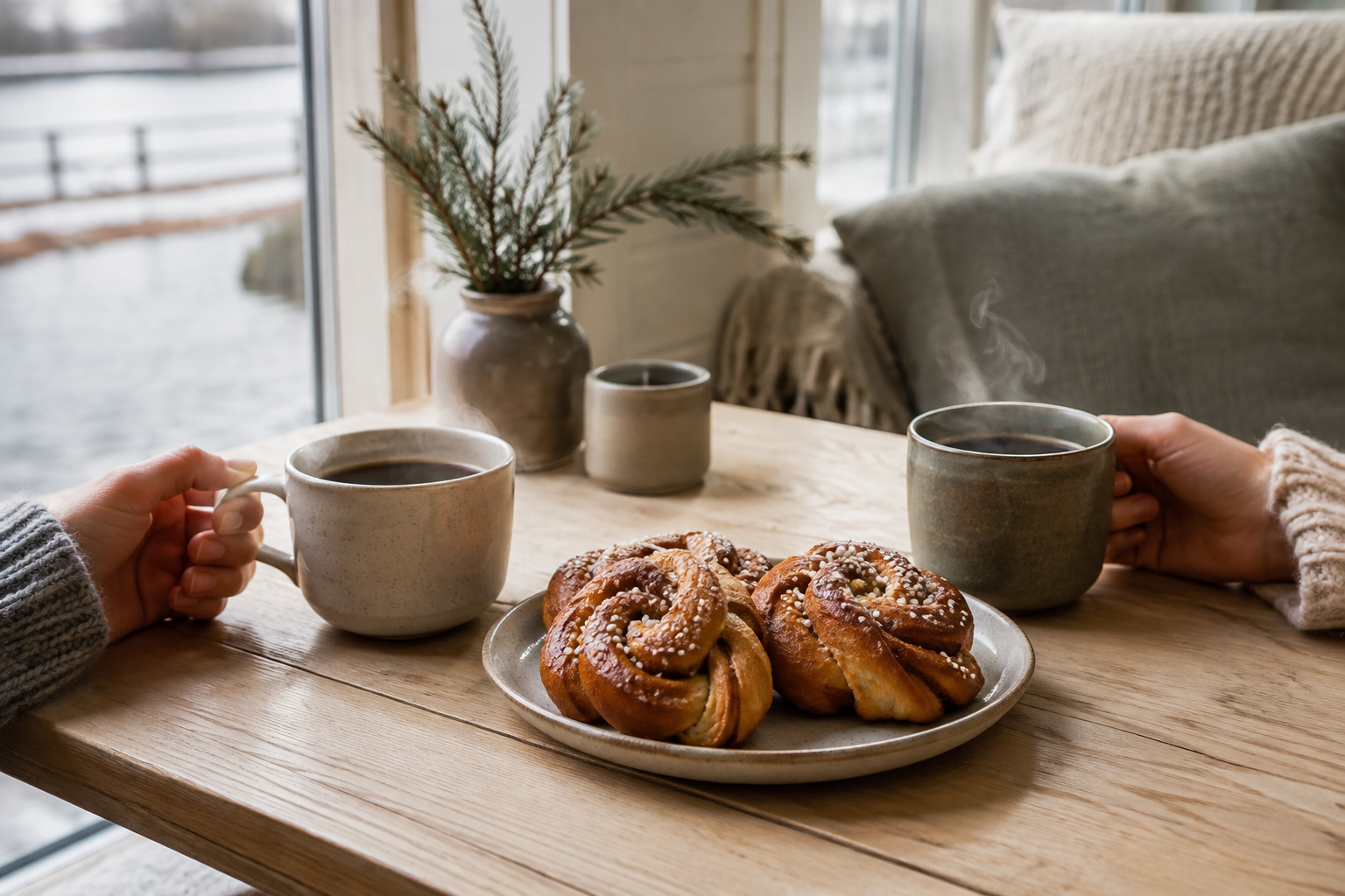 sveç Fika geleneğinde kahve ve tarçınlı çörek