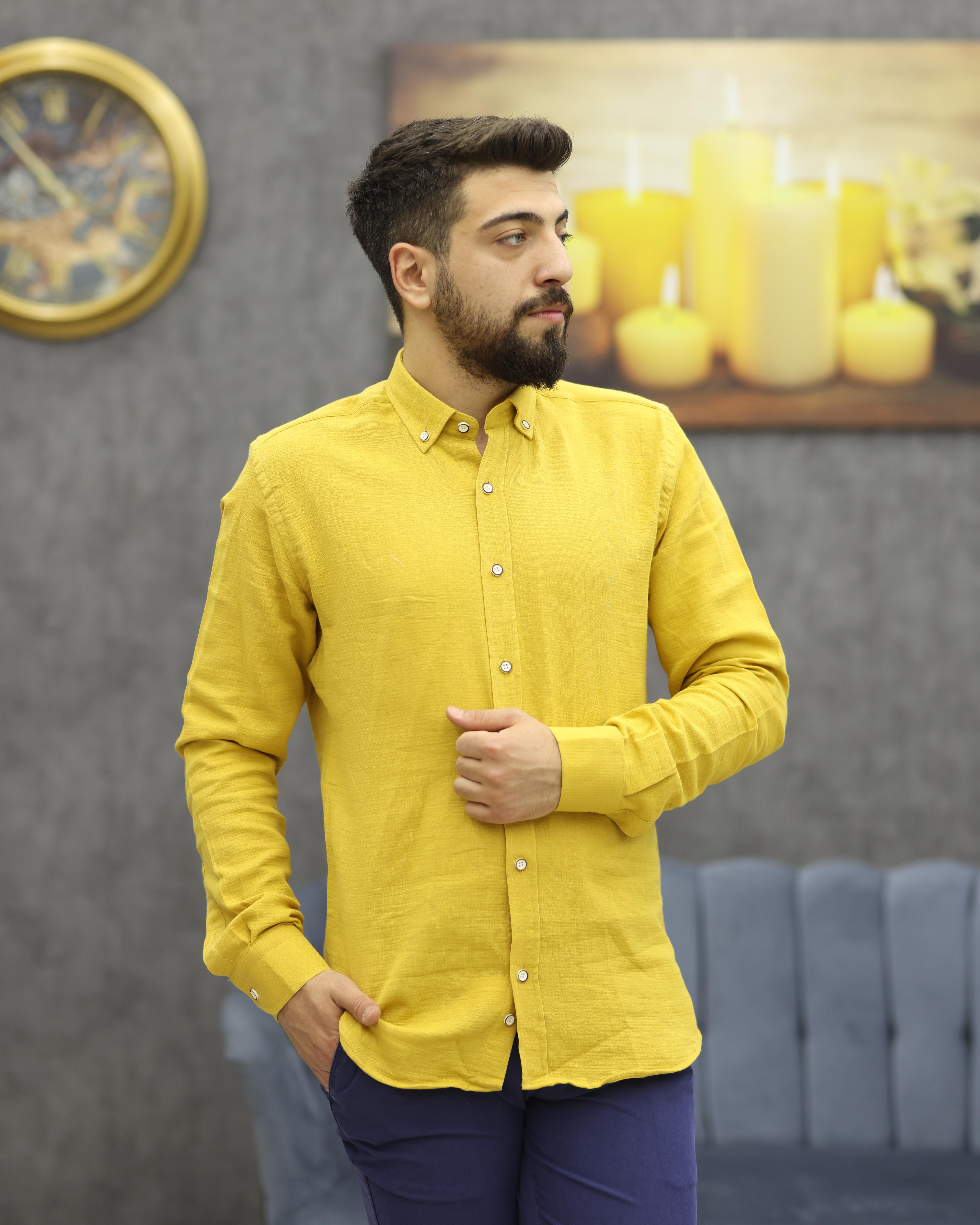 ASSENTE 880 SLİMFİT U.KOL KETEN GÖMLEK(HARDAL)