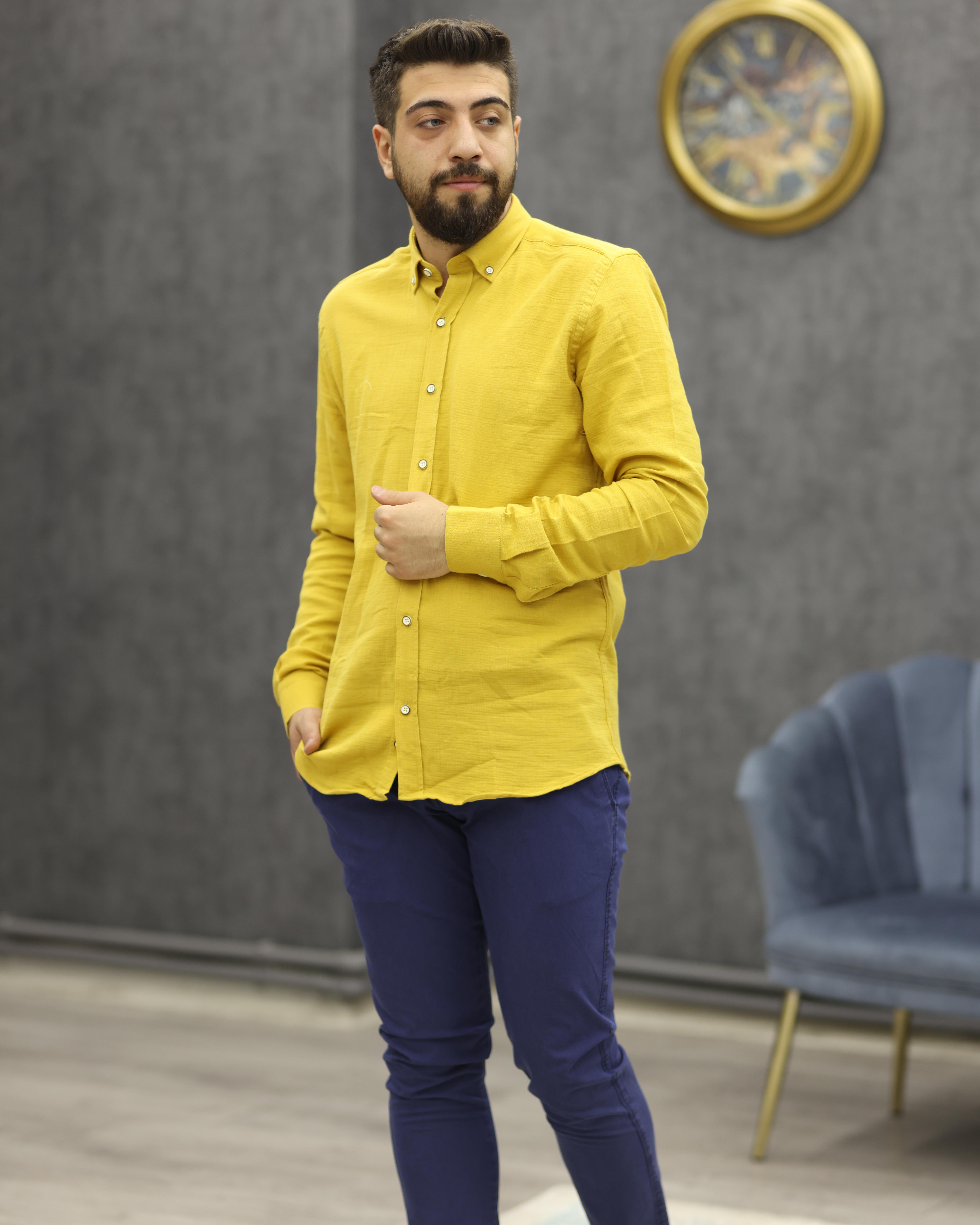 ASSENTE 880 SLİMFİT U.KOL KETEN GÖMLEK(HARDAL)