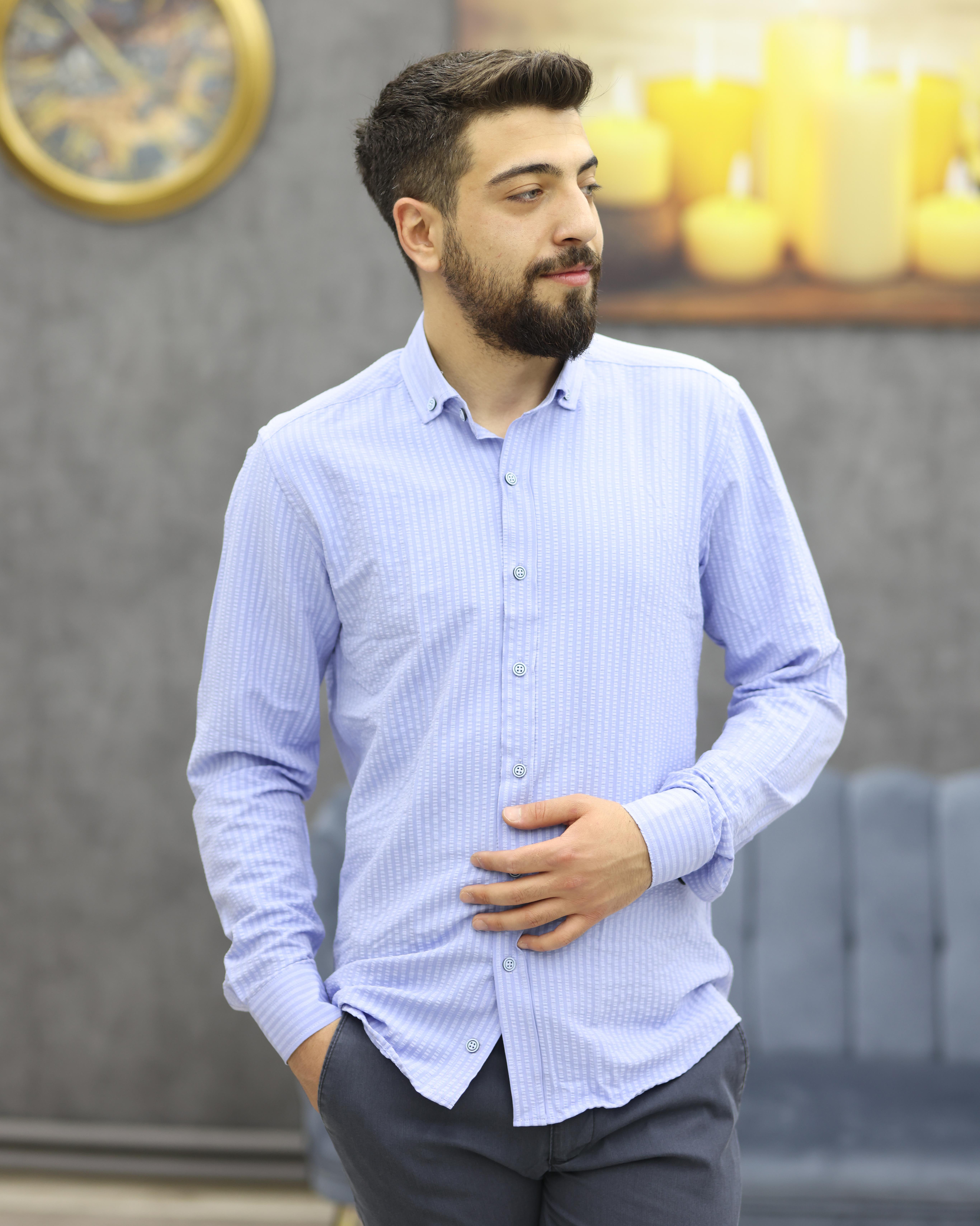 ASSENTE 885 SLİMFİT GOFRELİ SPOR GÖMLEK(MAVİ)