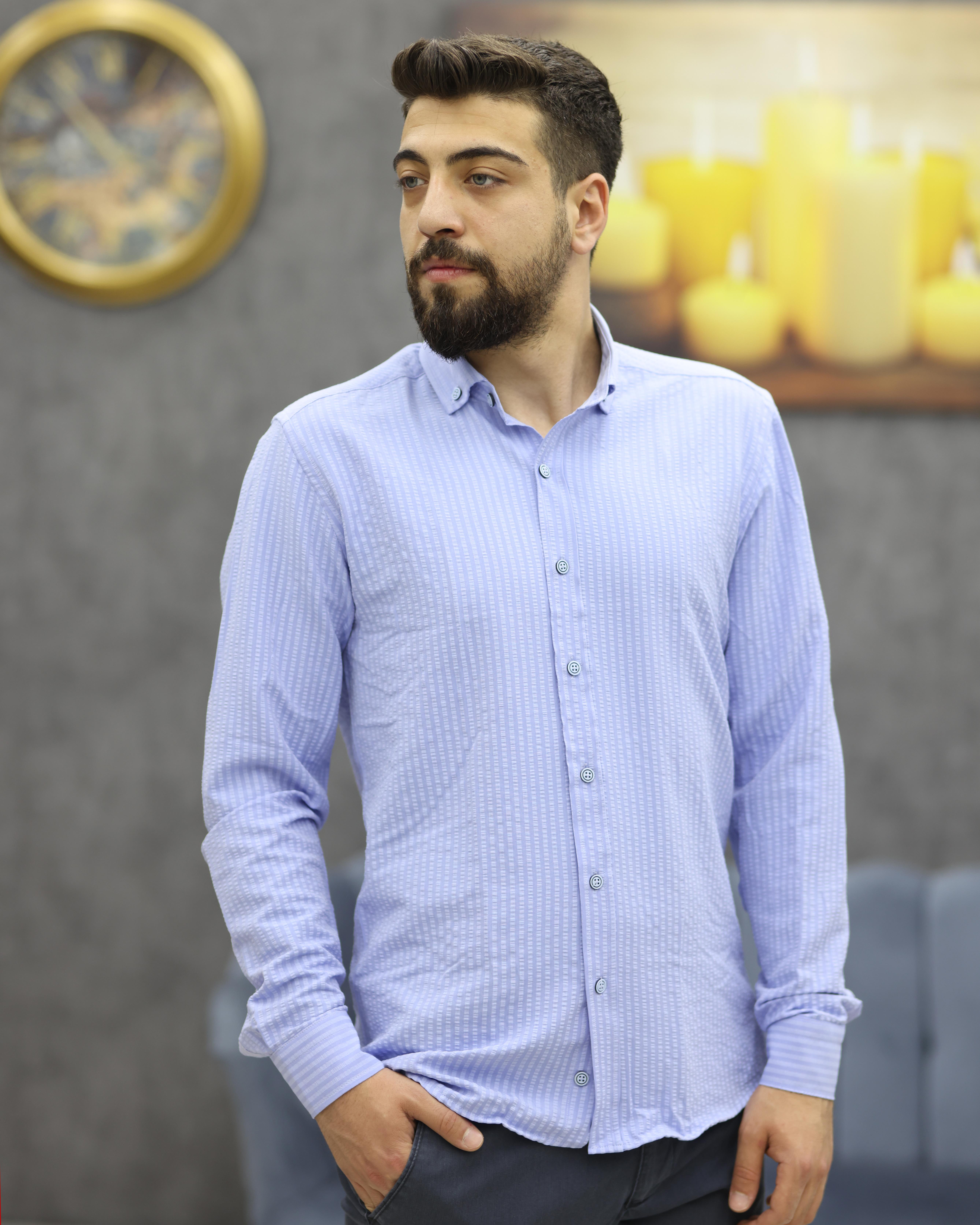 ASSENTE 885 SLİMFİT GOFRELİ SPOR GÖMLEK(MAVİ)