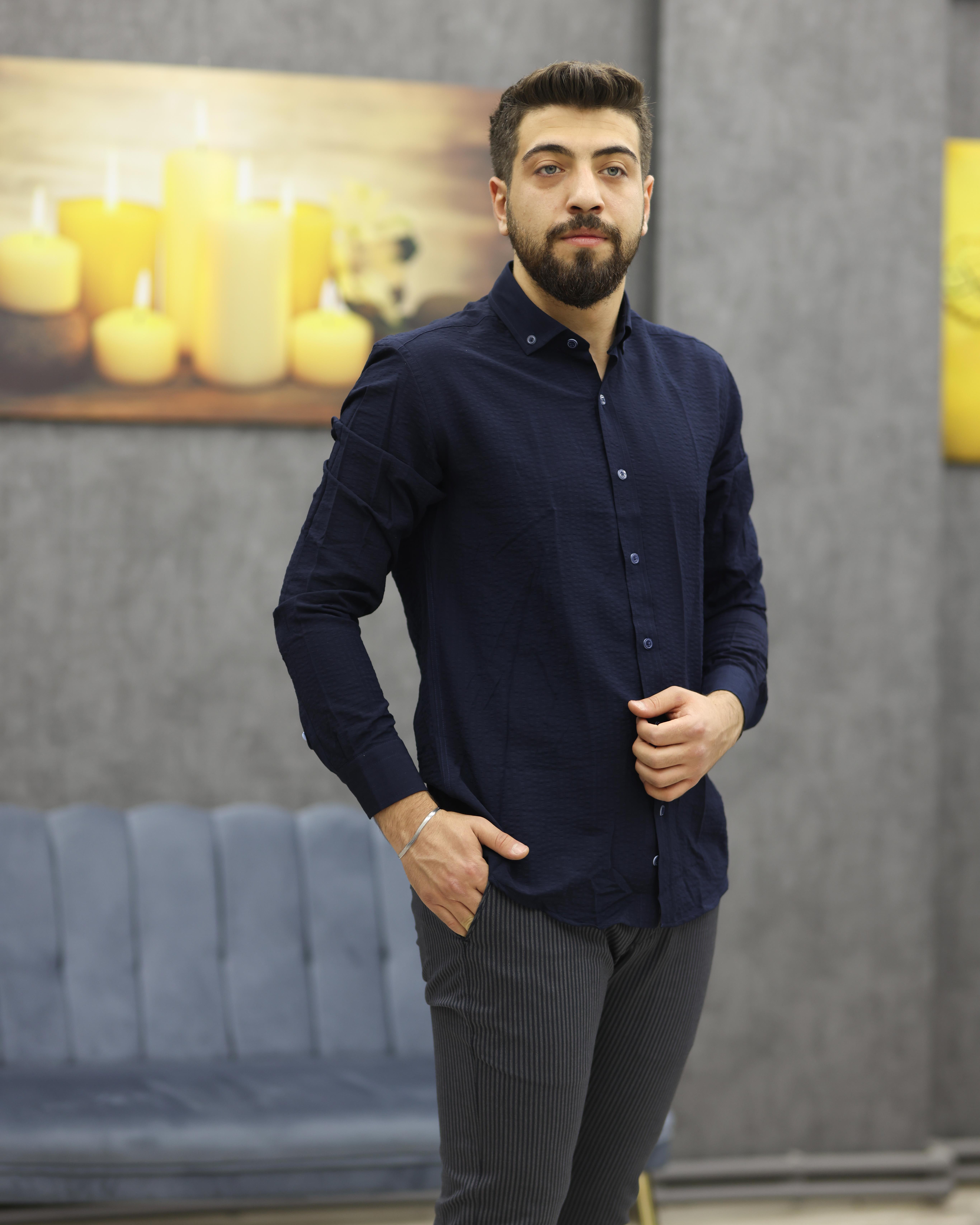 ASSENTE 885 SLİMFİT GOFRELİ SPOR GÖMLEK(LACİVERT)