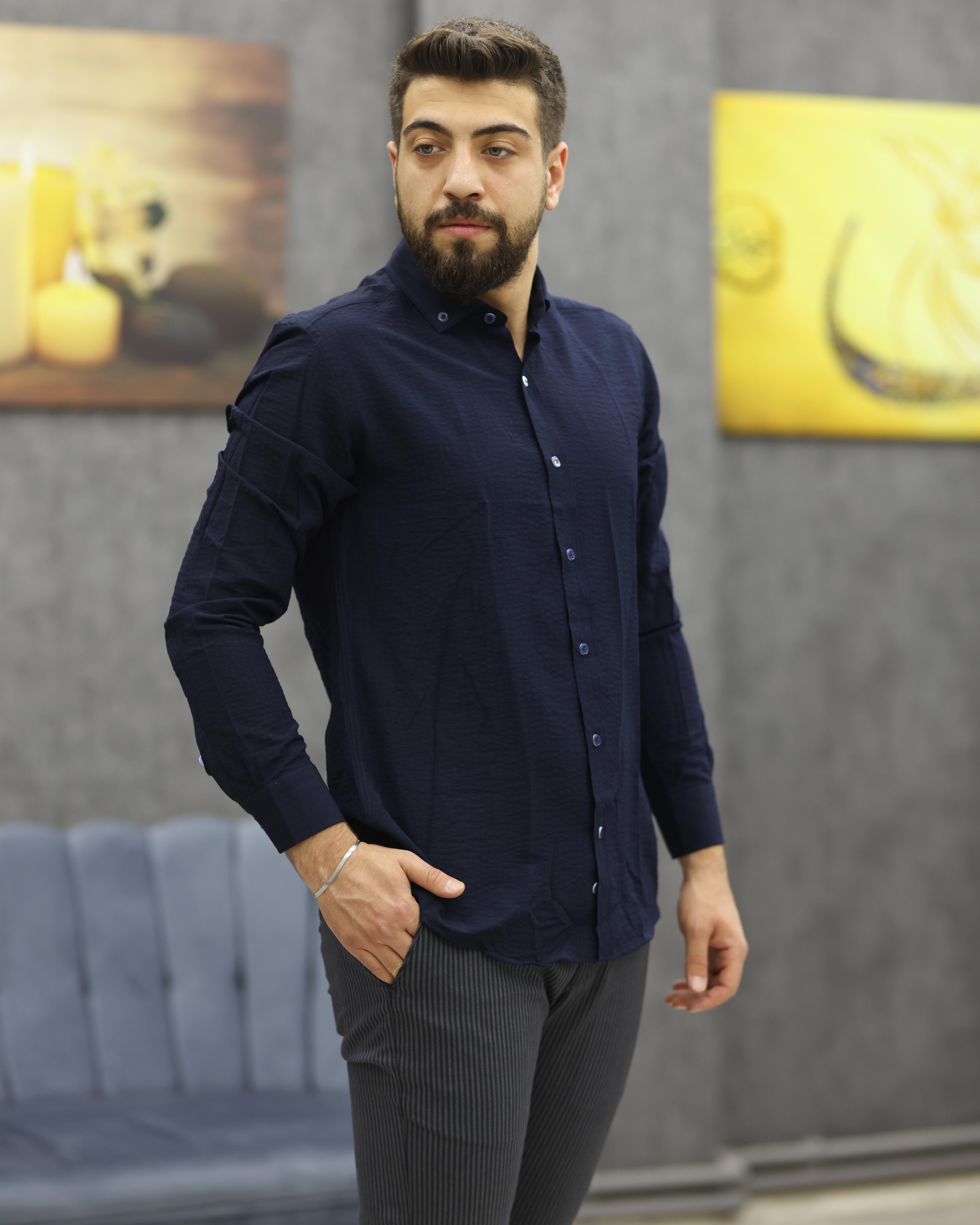 ASSENTE 885 SLİMFİT GOFRELİ SPOR GÖMLEK(LACİVERT)