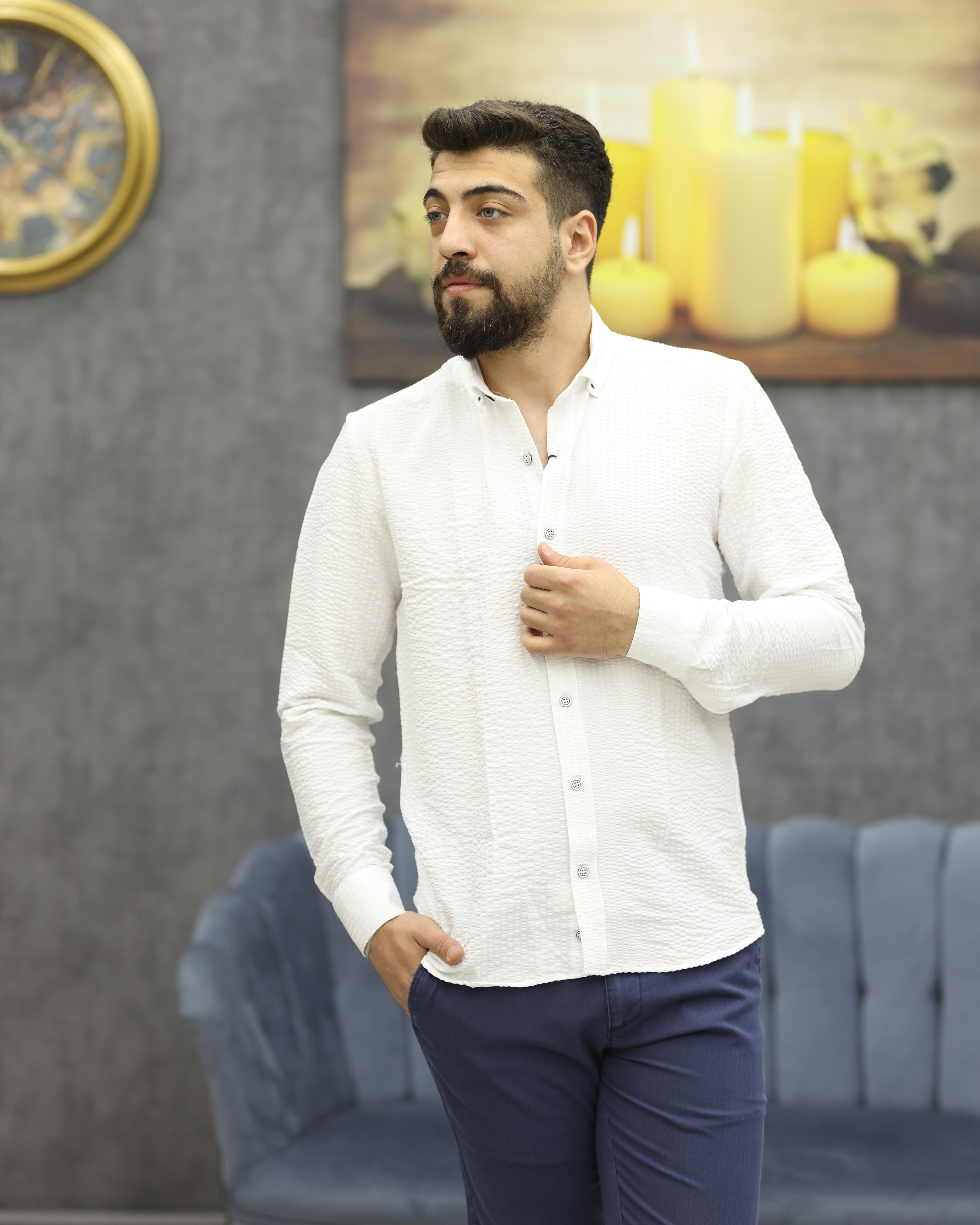 ASSENTE 885 SLİMFİT GOFRELİ SPOR GÖMLEK(BEYAZ)