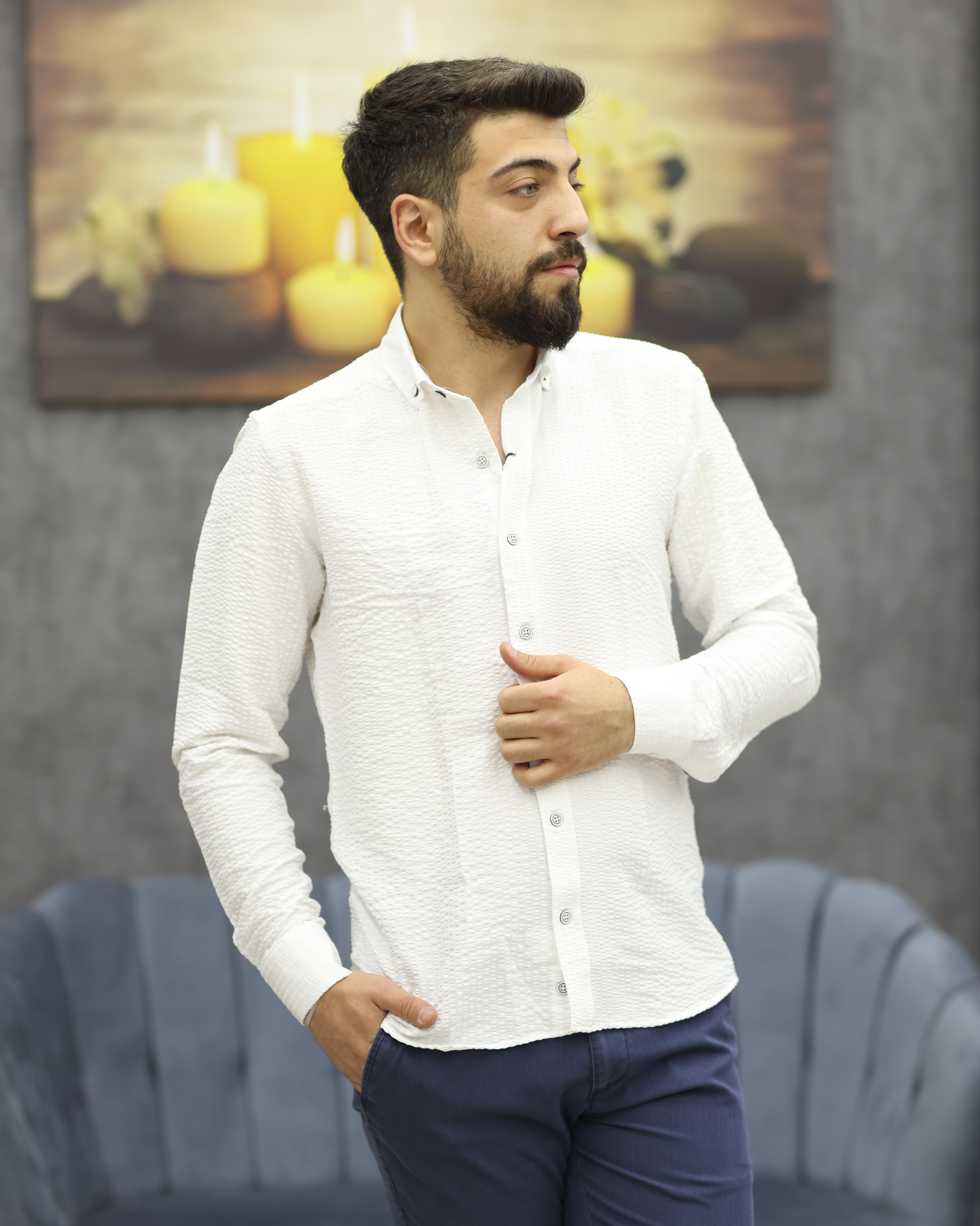 ASSENTE 885 SLİMFİT GOFRELİ SPOR GÖMLEK(BEYAZ)
